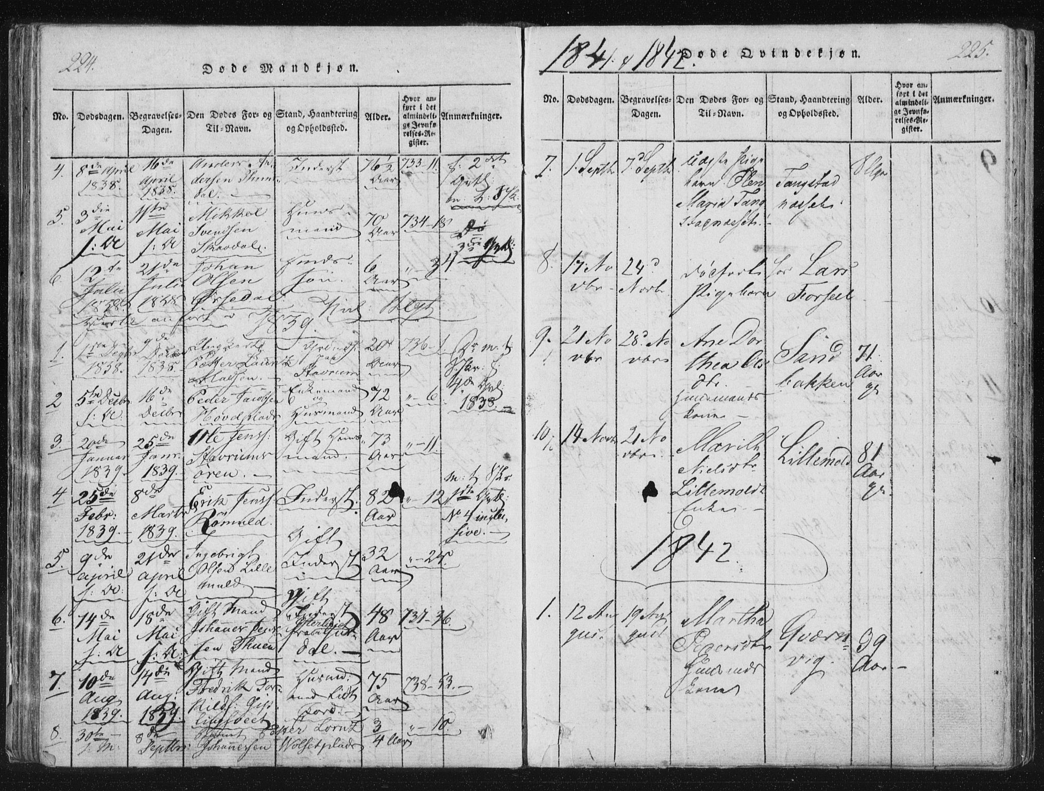 Ministerialprotokoller, klokkerbøker og fødselsregistre - Nord-Trøndelag, SAT/A-1458/744/L0417: Parish register (official) no. 744A01, 1817-1842, p. 224-225