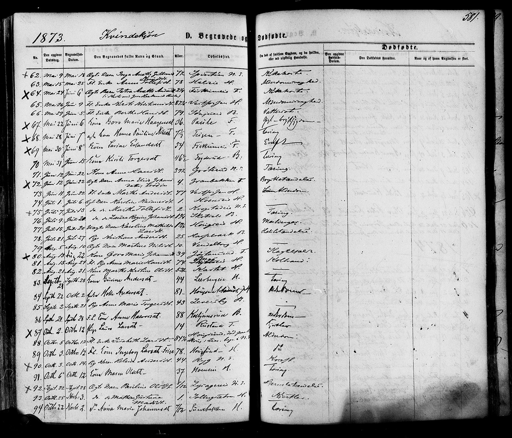 Eiker kirkebøker, AV/SAKO-A-4/F/Fa/L0017: Parish register (official) no. I 17, 1869-1877, p. 581