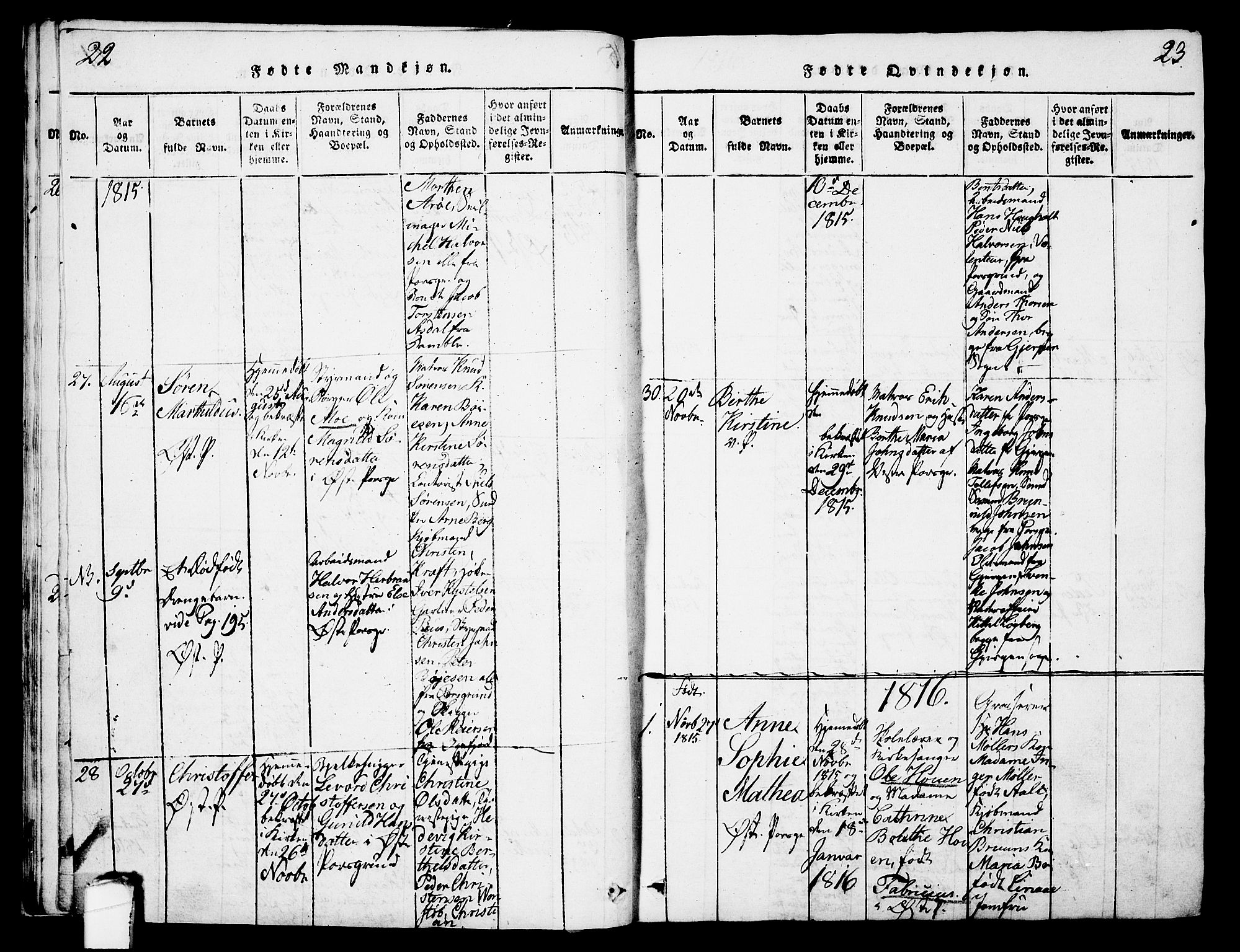 Porsgrunn kirkebøker , SAKO/A-104/G/Gb/L0001: Parish register (copy) no. II 1, 1817-1828, p. 22-23