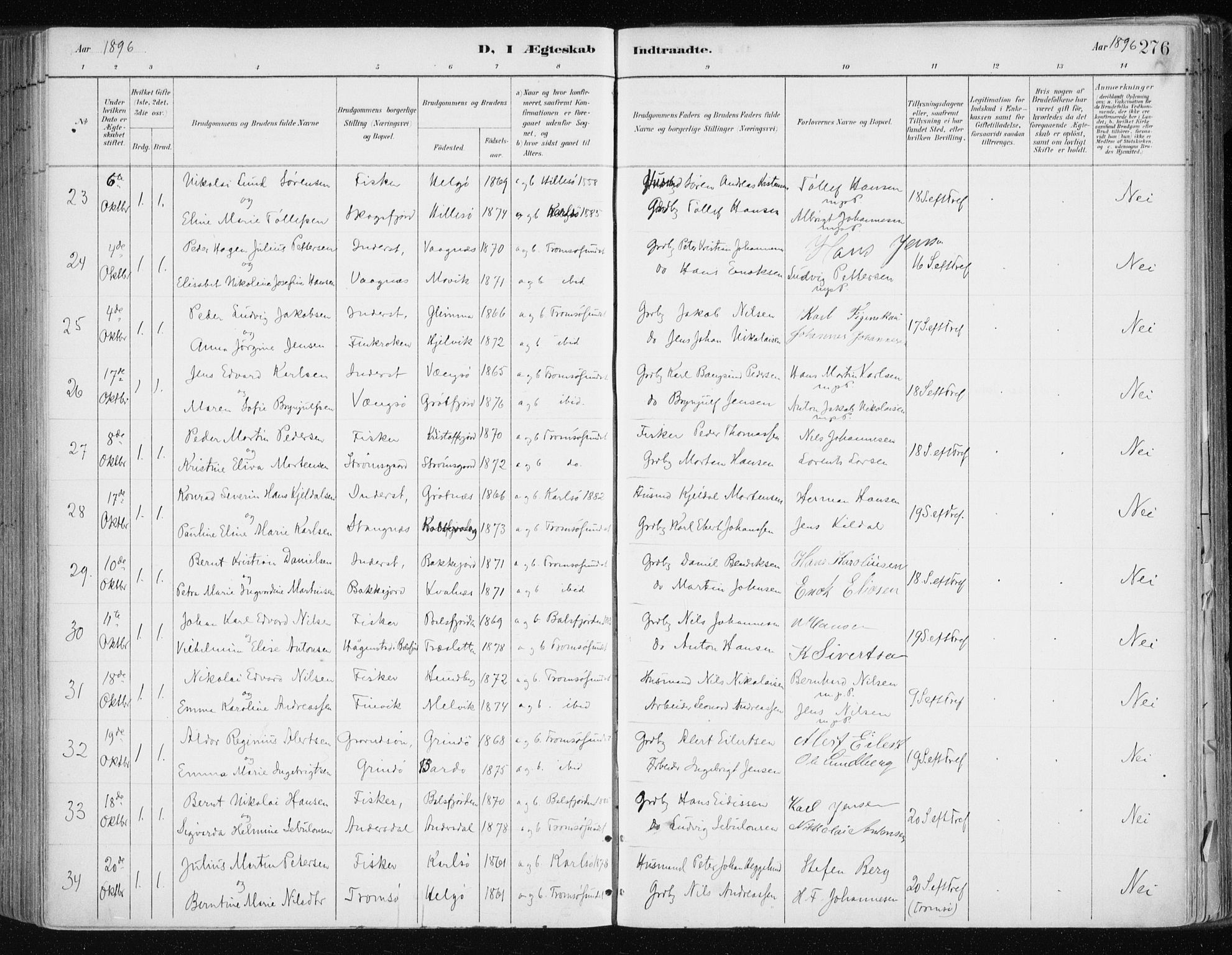 Tromsøysund sokneprestkontor, AV/SATØ-S-1304/G/Ga/L0005kirke: Parish register (official) no. 5, 1888-1896, p. 276