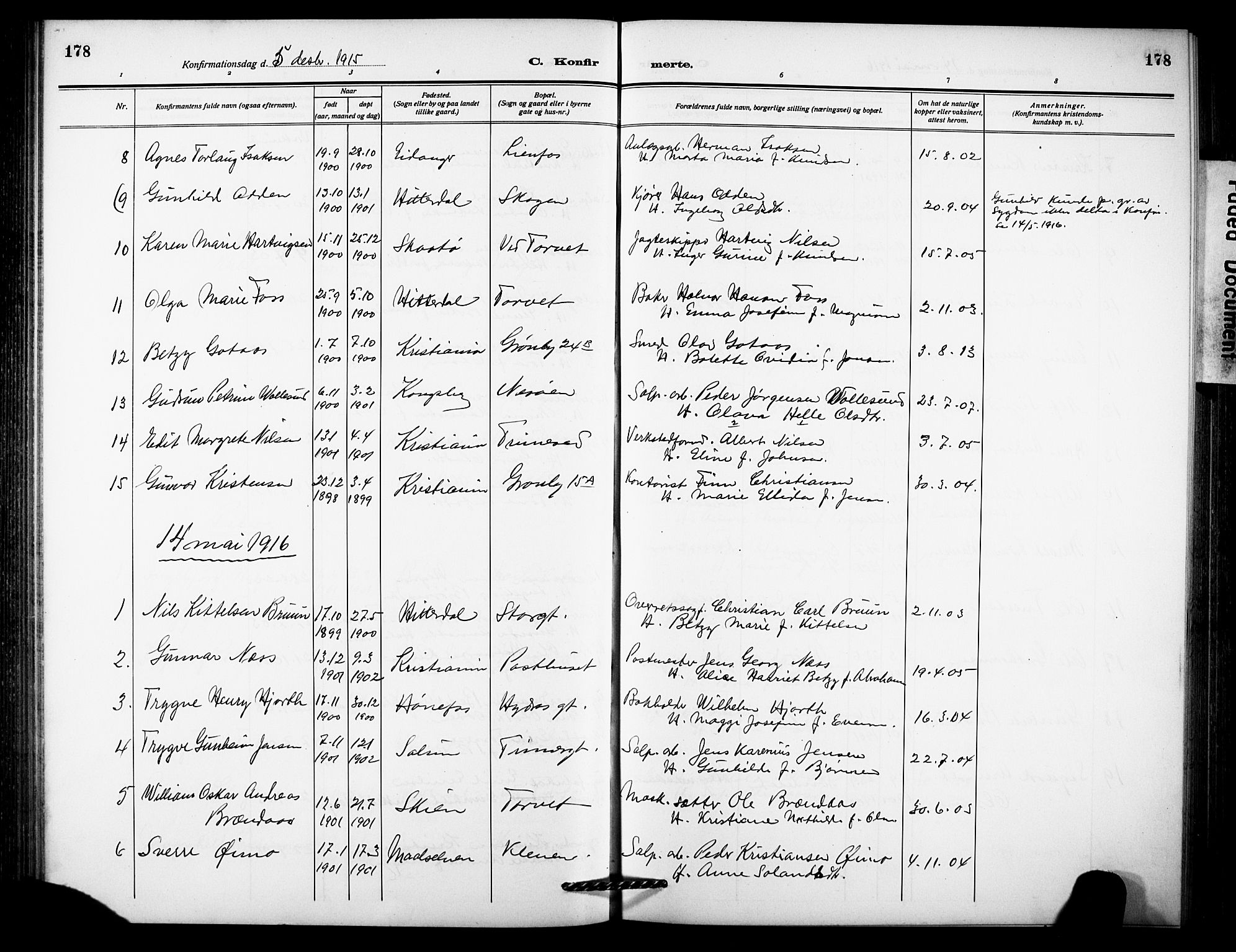 Notodden kirkebøker, AV/SAKO-A-290/G/Ga/L0001: Parish register (copy) no. 1, 1912-1923, p. 178