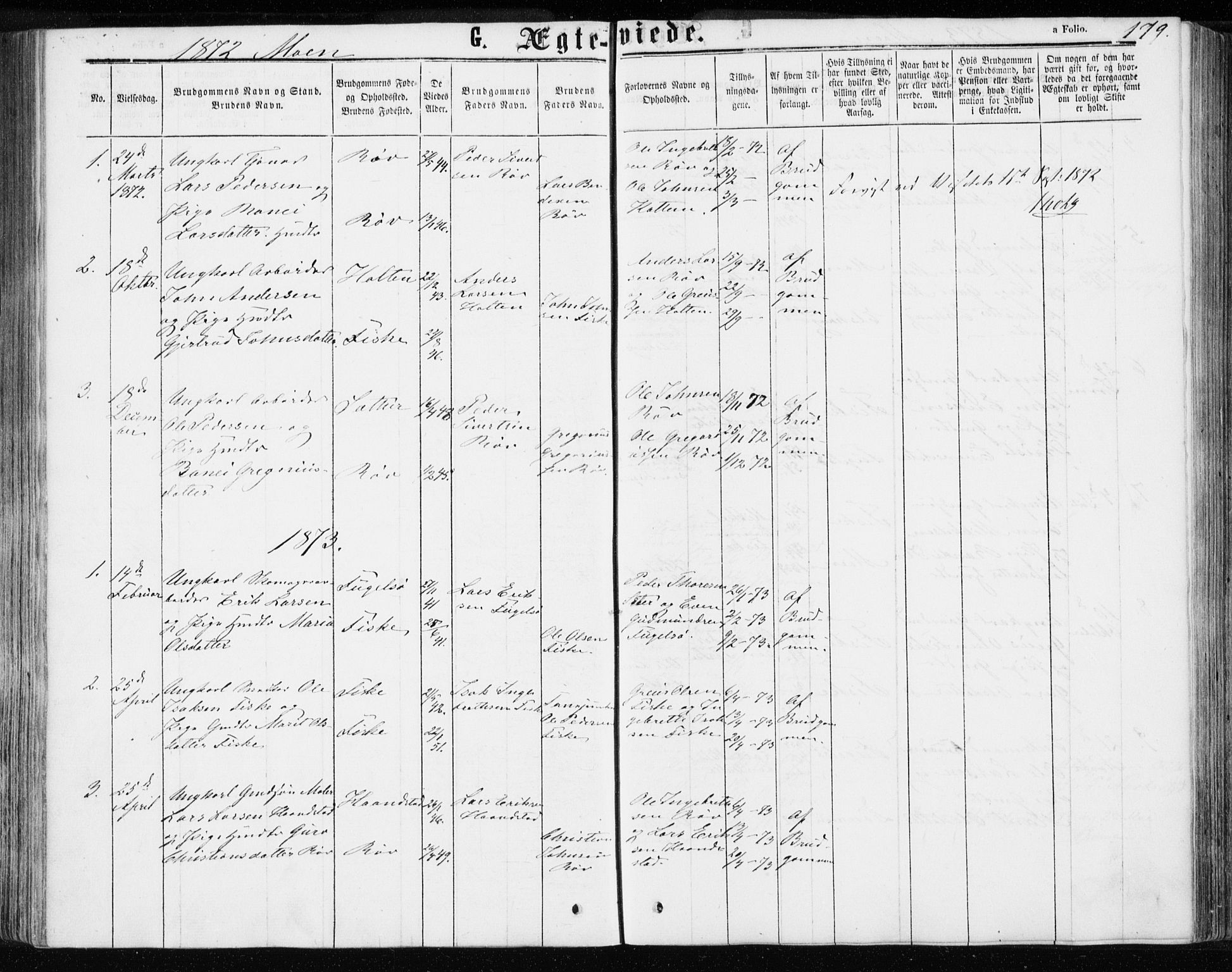 Ministerialprotokoller, klokkerbøker og fødselsregistre - Møre og Romsdal, SAT/A-1454/595/L1045: Parish register (official) no. 595A07, 1863-1873, p. 179