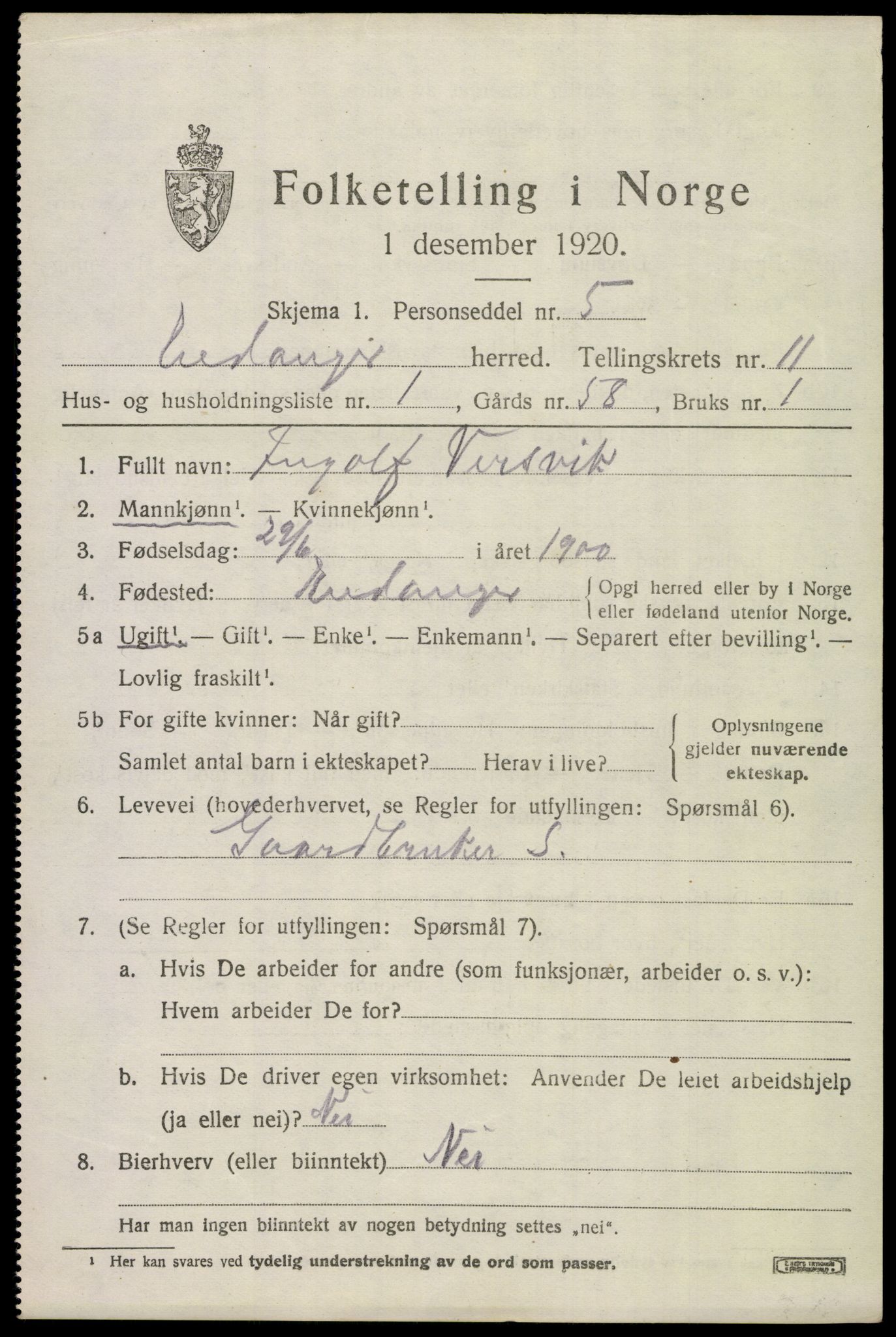 SAKO, 1920 census for Eidanger, 1920, p. 6678