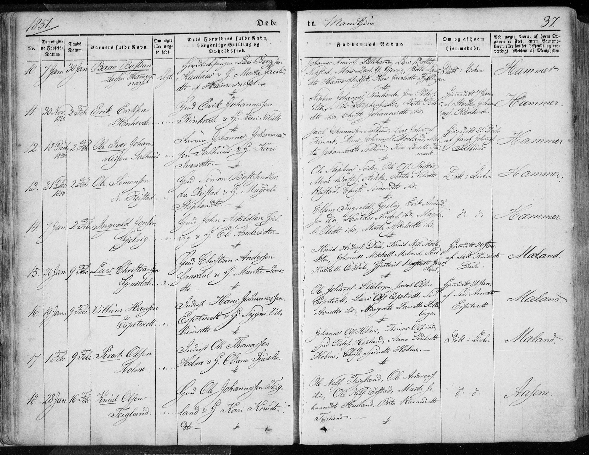Hamre sokneprestembete, SAB/A-75501/H/Ha/Haa/Haaa/L0013: Parish register (official) no. A 13, 1846-1857, p. 37