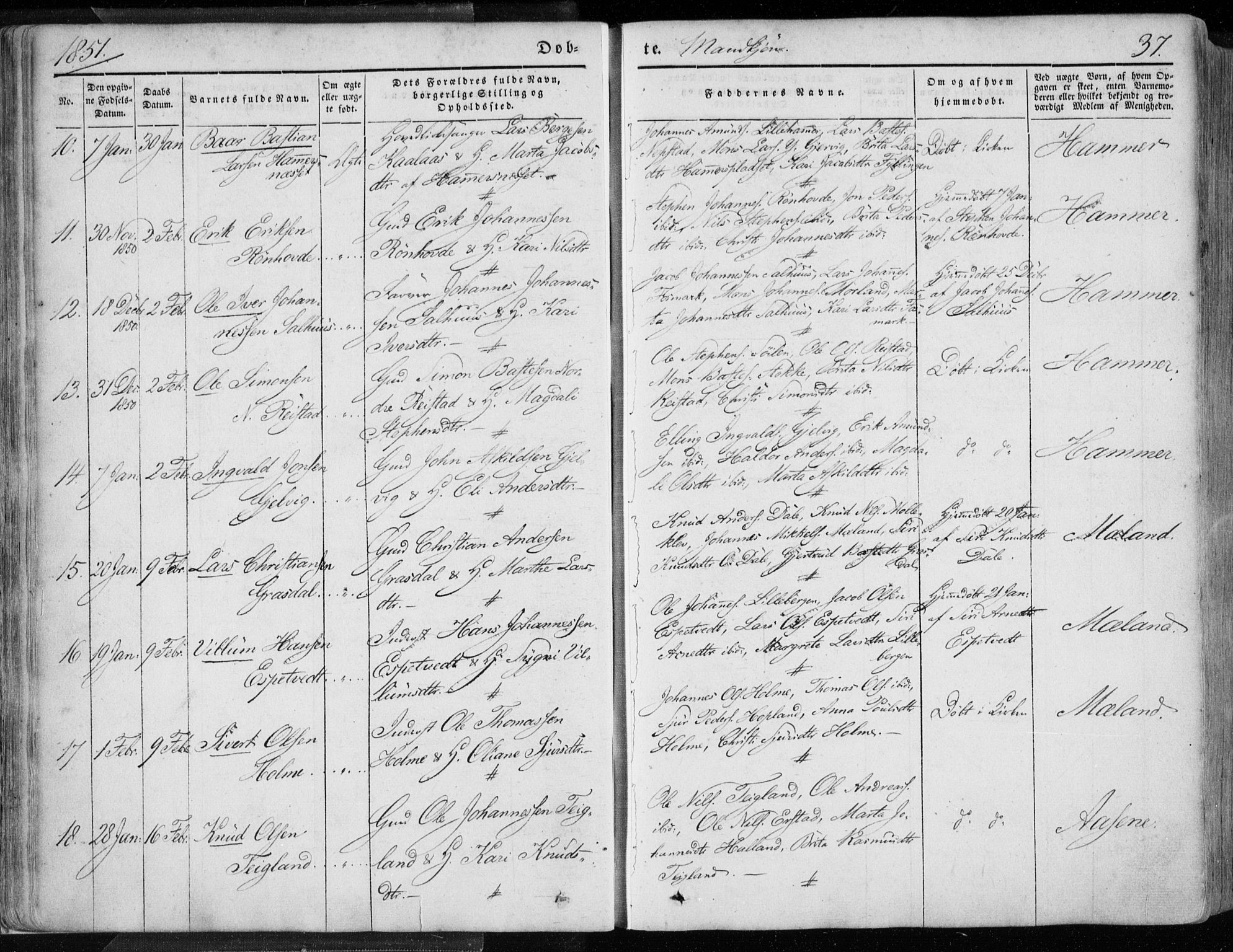 Hamre sokneprestembete, AV/SAB-A-75501/H/Ha/Haa/Haaa/L0013: Parish register (official) no. A 13, 1846-1857, p. 37