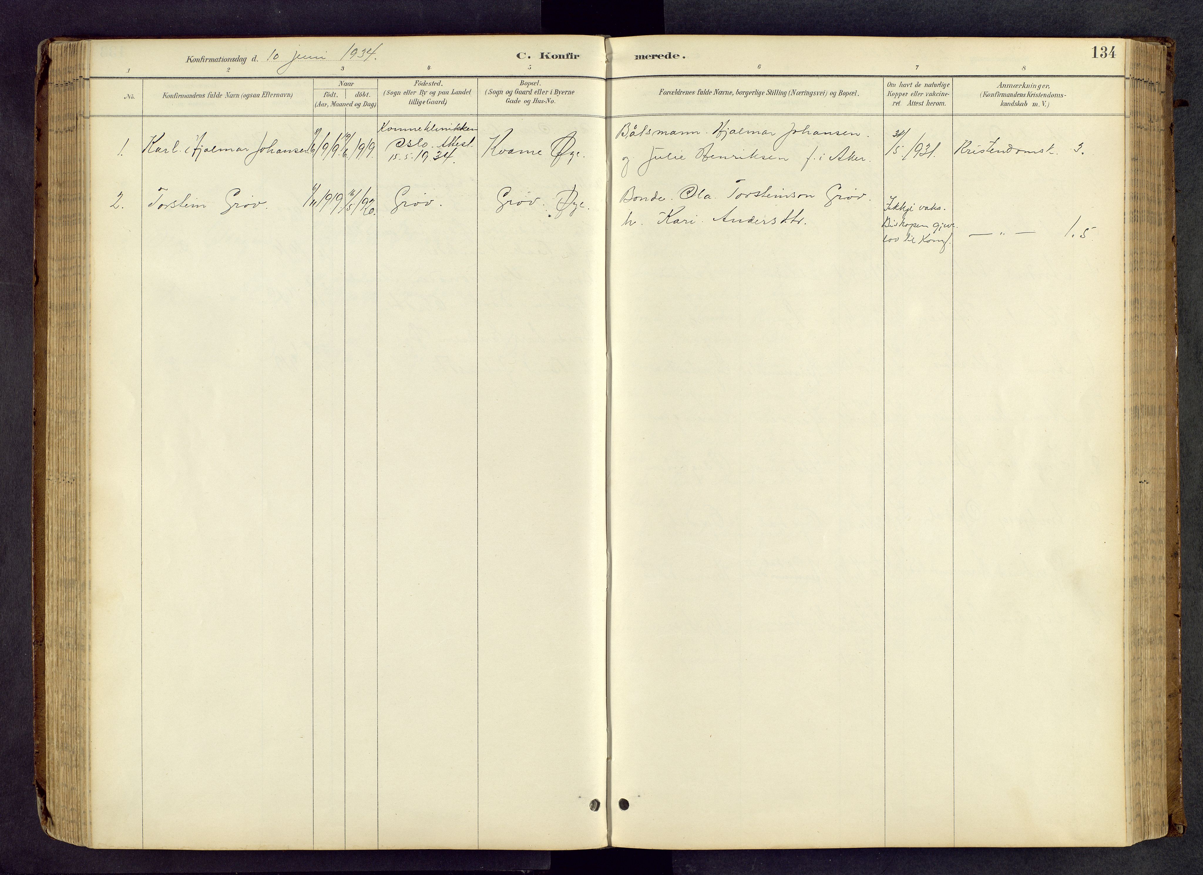 Vang prestekontor, Valdres, SAH/PREST-140/H/Hb/L0005: Parish register (copy) no. 5, 1889-1945, p. 134