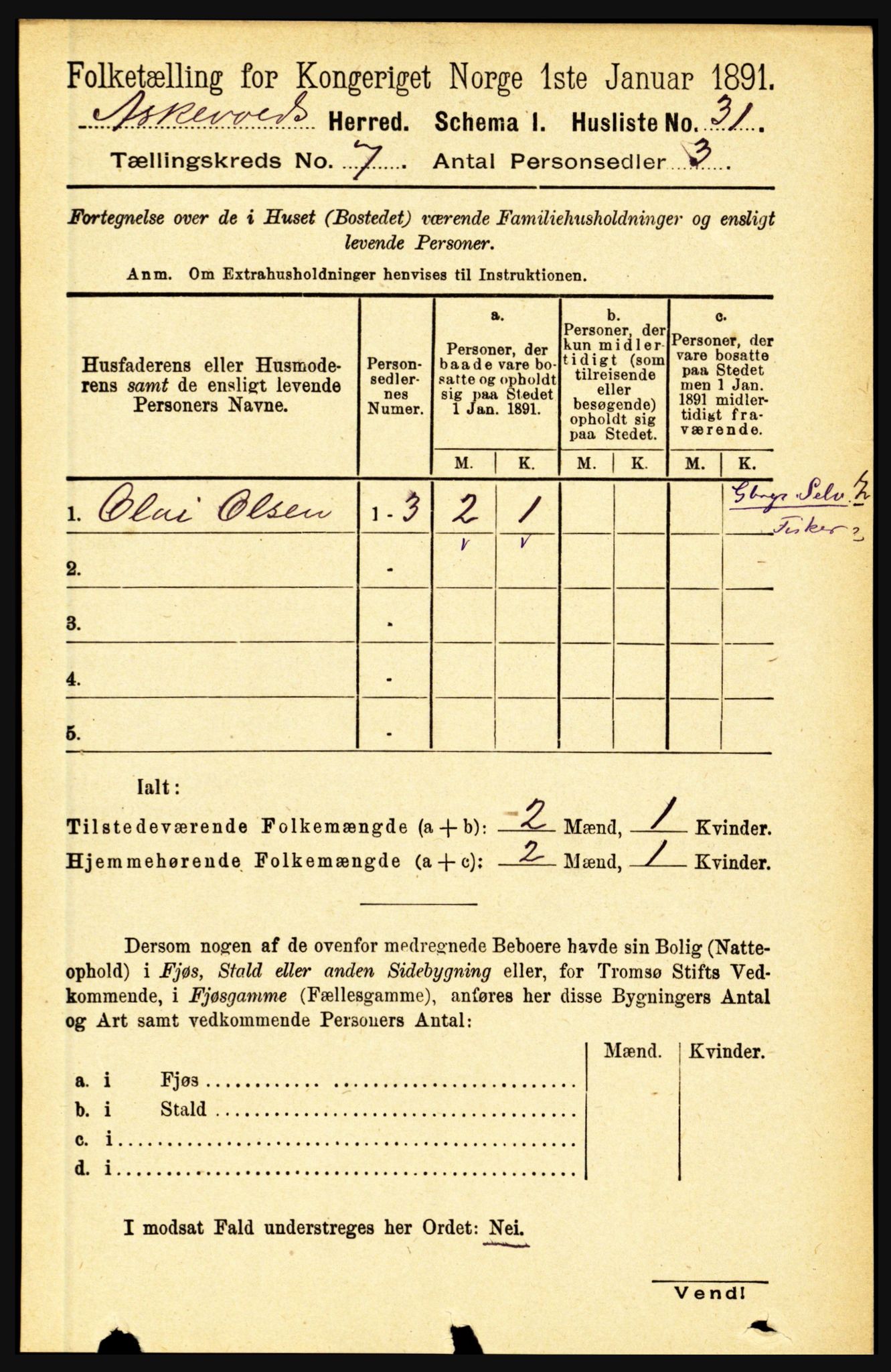 RA, 1891 census for 1428 Askvoll, 1891, p. 1881