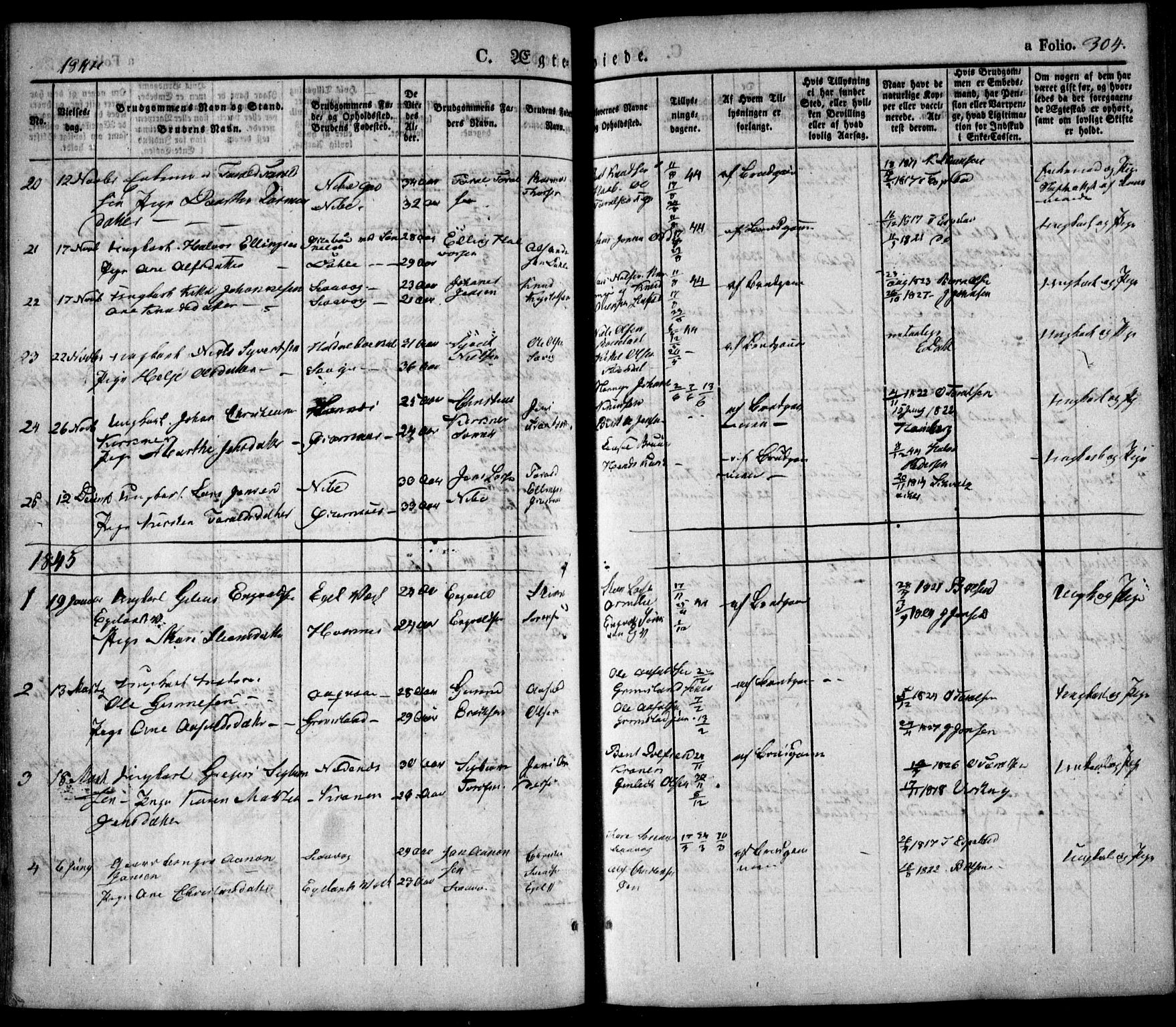Søndeled sokneprestkontor, AV/SAK-1111-0038/F/Fa/L0002: Parish register (official) no. A 2, 1839-1860, p. 304