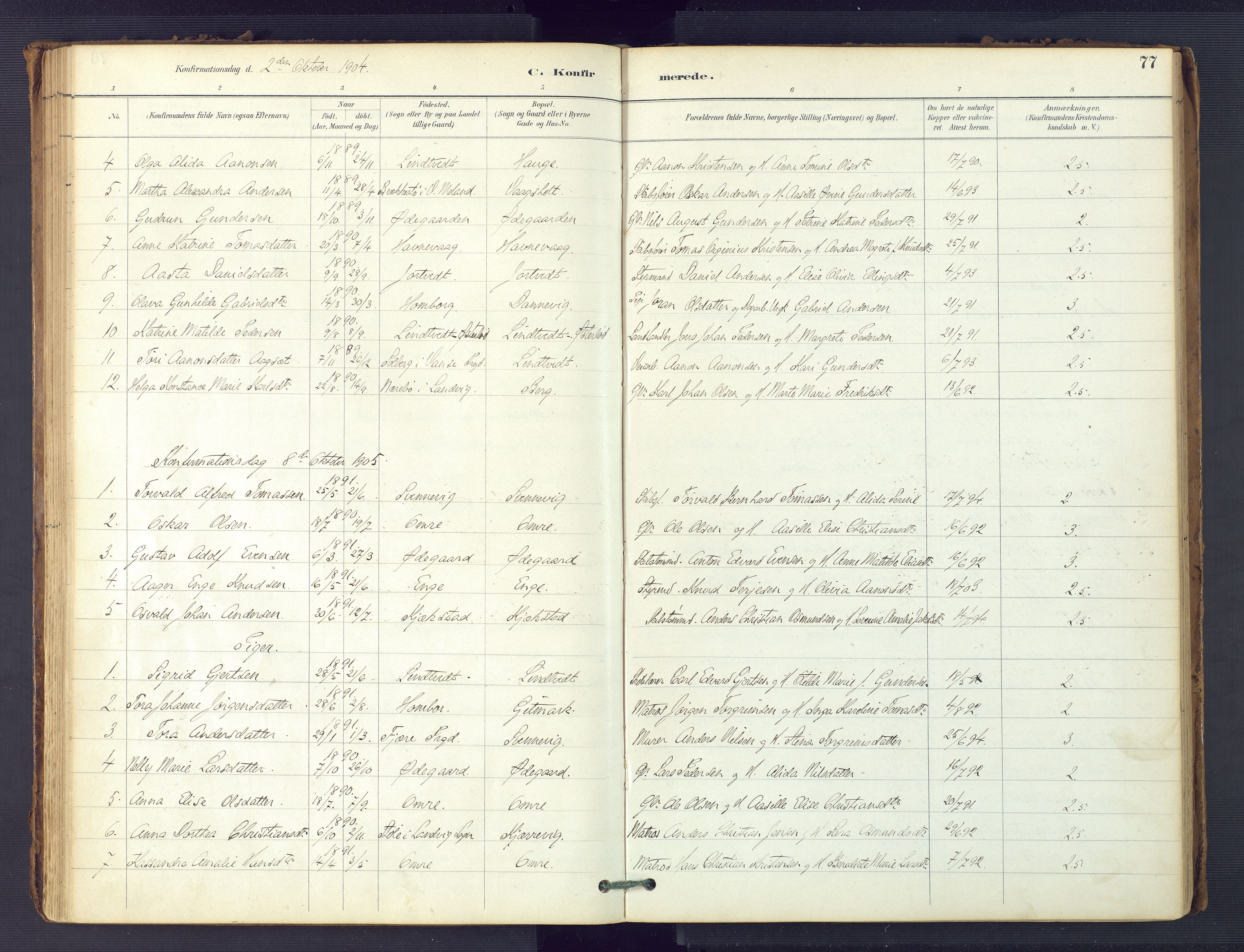 Hommedal sokneprestkontor, SAK/1111-0023/F/Fa/Faa/L0003: Parish register (official) no. A 3, 1885-1916, p. 77