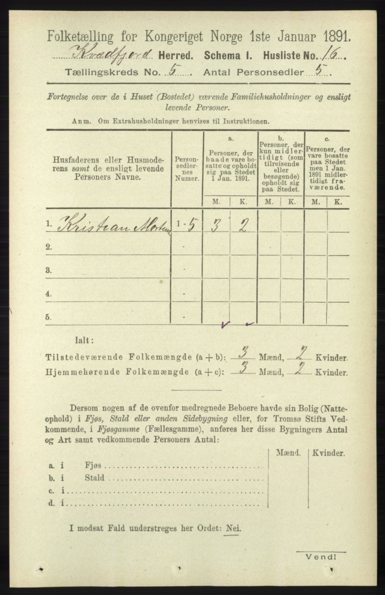 RA, 1891 census for 1911 Kvæfjord, 1891, p. 2780