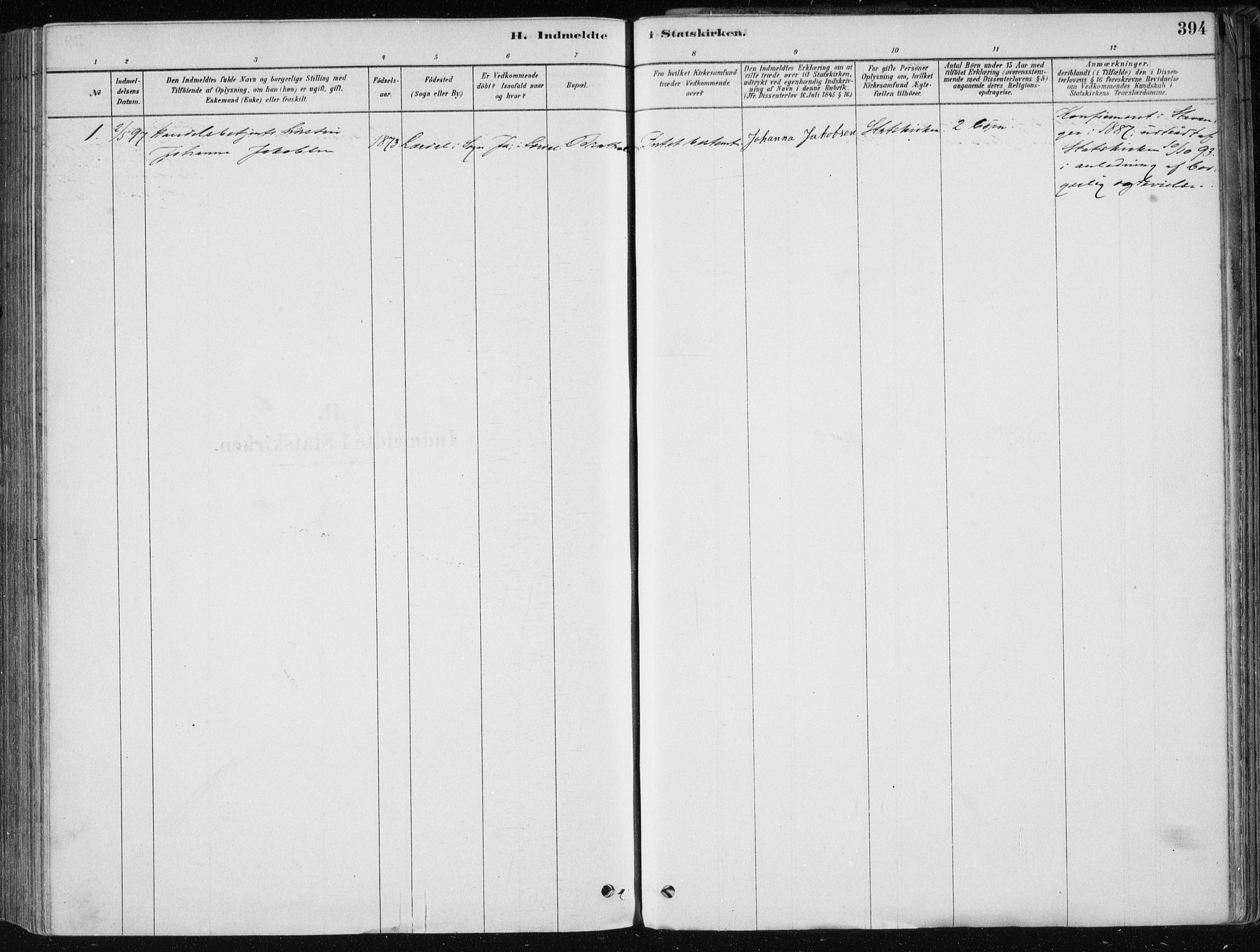 Fjell sokneprestembete, SAB/A-75301/H/Haa: Parish register (official) no. A  8, 1878-1898, p. 394
