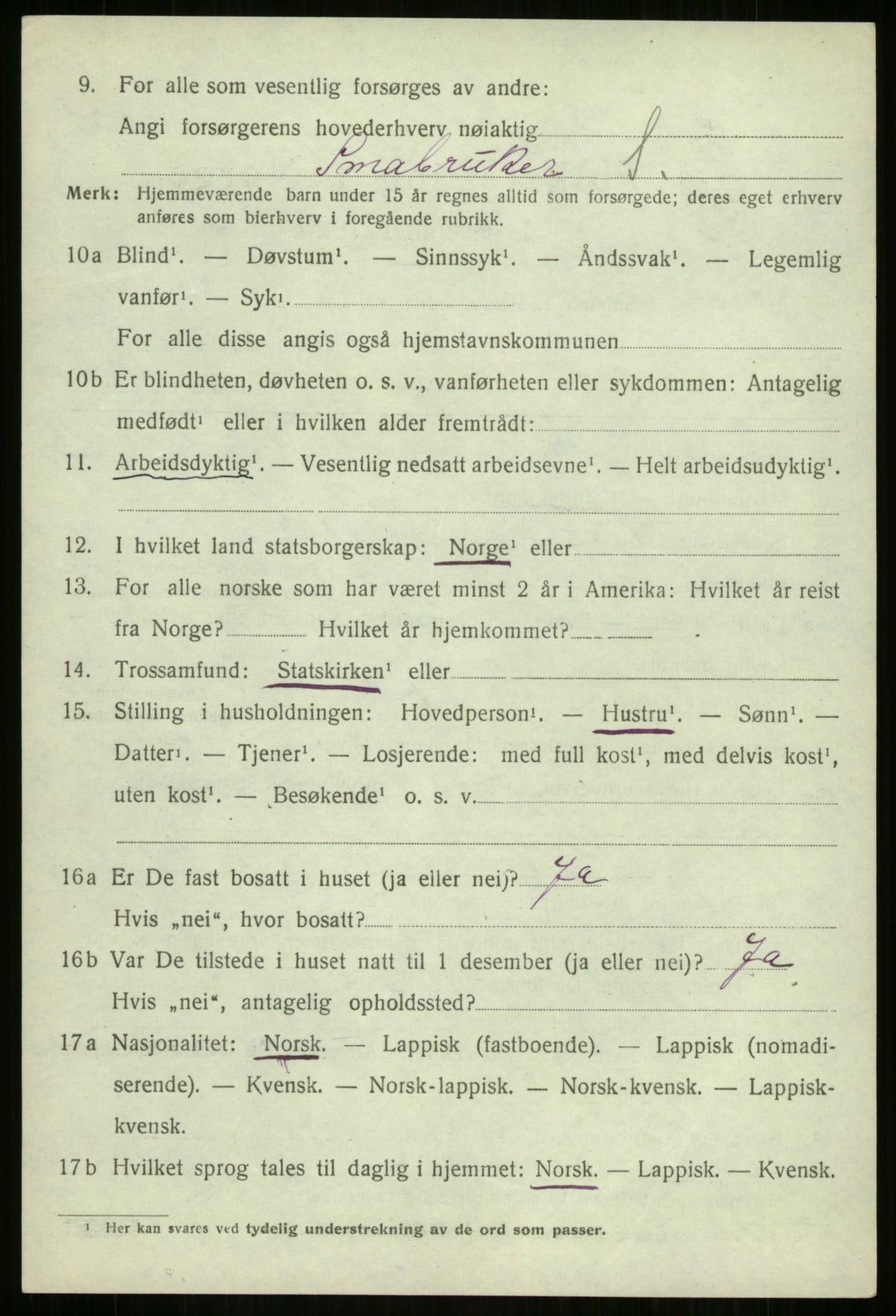 SATØ, 1920 census for Malangen, 1920, p. 2033