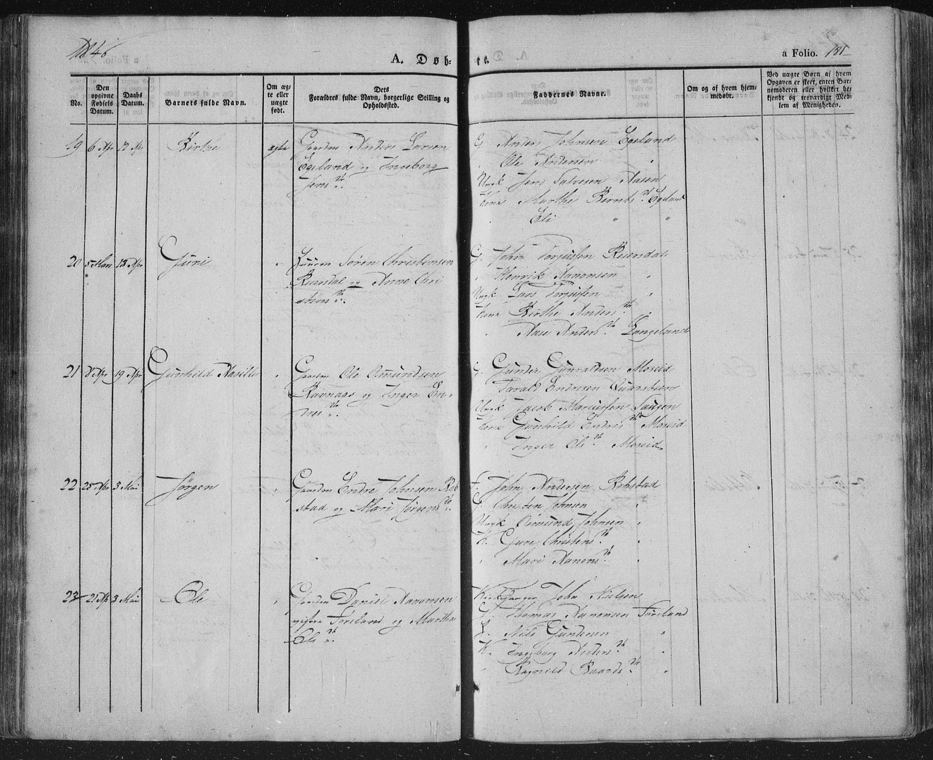 Vennesla sokneprestkontor, AV/SAK-1111-0045/Fa/Fac/L0004: Parish register (official) no. A 4, 1834-1855, p. 181