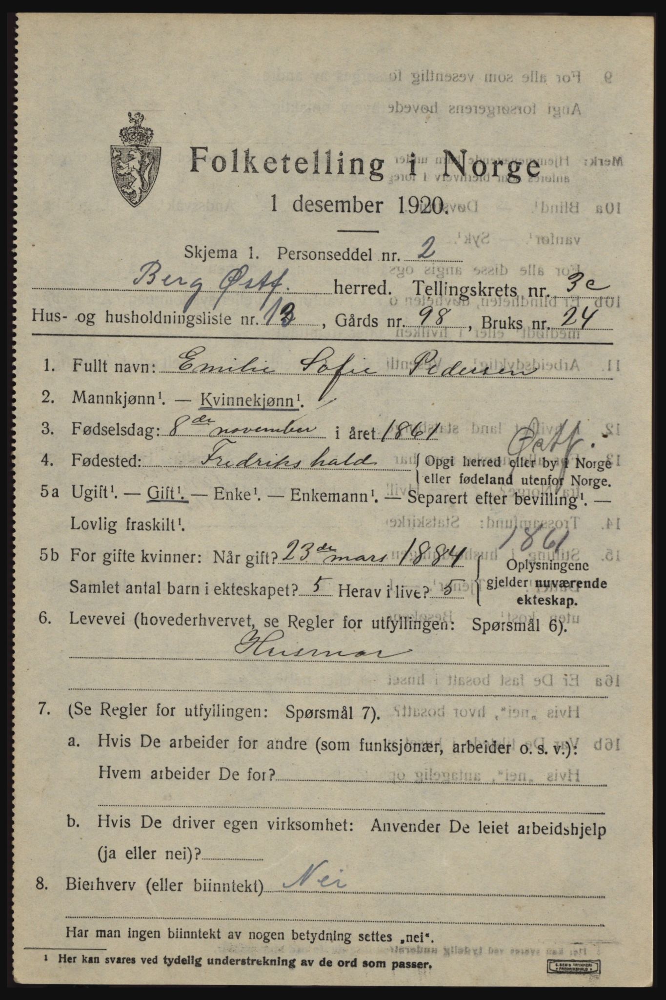 SAO, 1920 census for Berg, 1920, p. 7213
