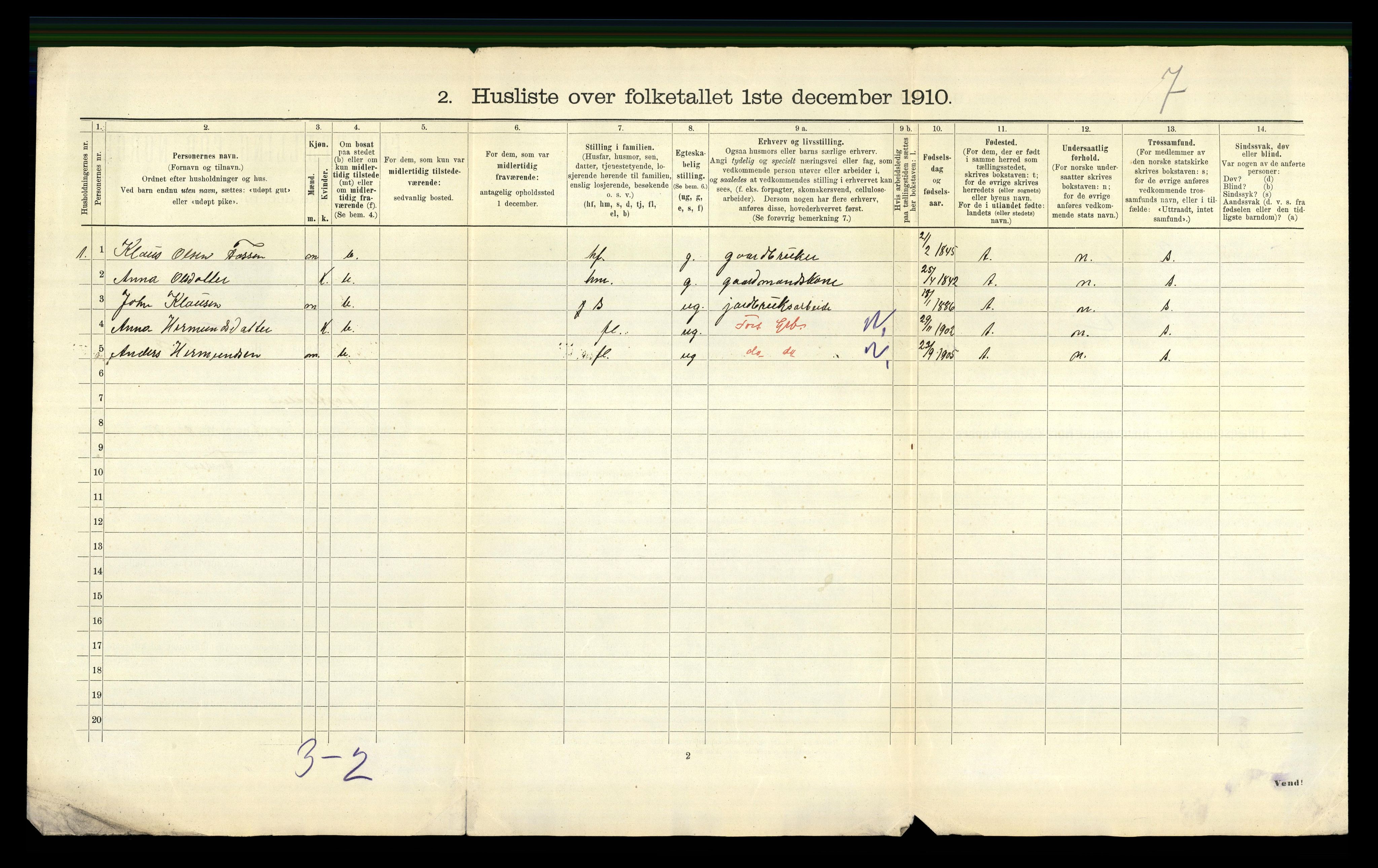 RA, 1910 census for Jostedal, 1910, p. 26