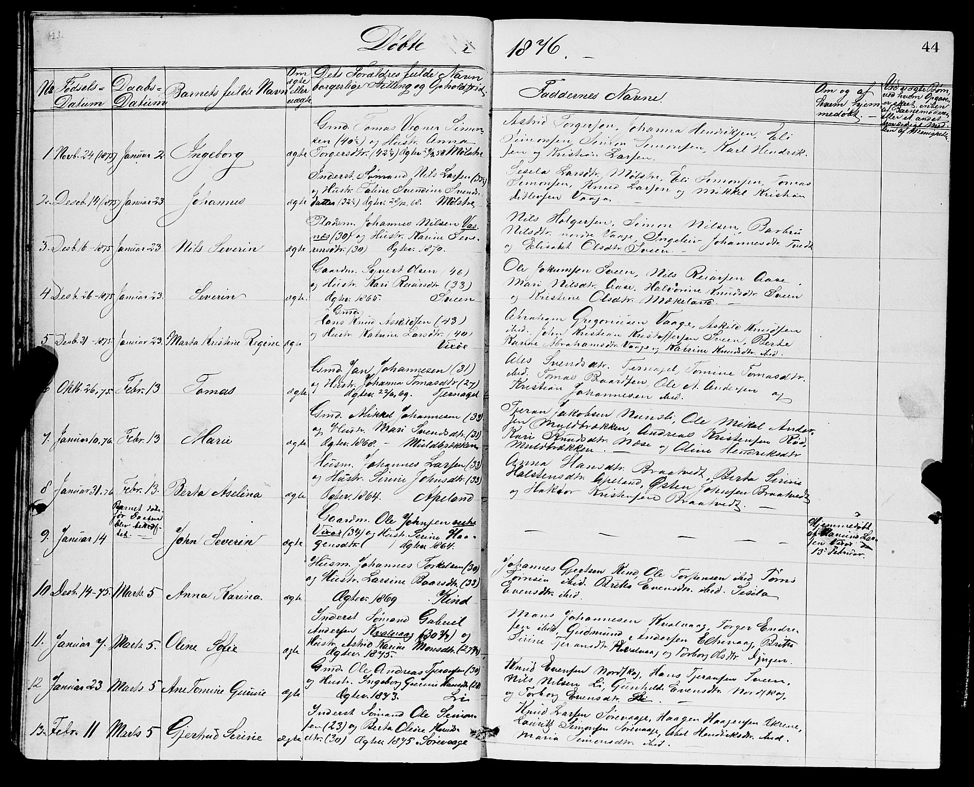 Sveio Sokneprestembete, SAB/A-78501/H/Hab: Parish register (copy) no. A 2, 1866-1877, p. 44