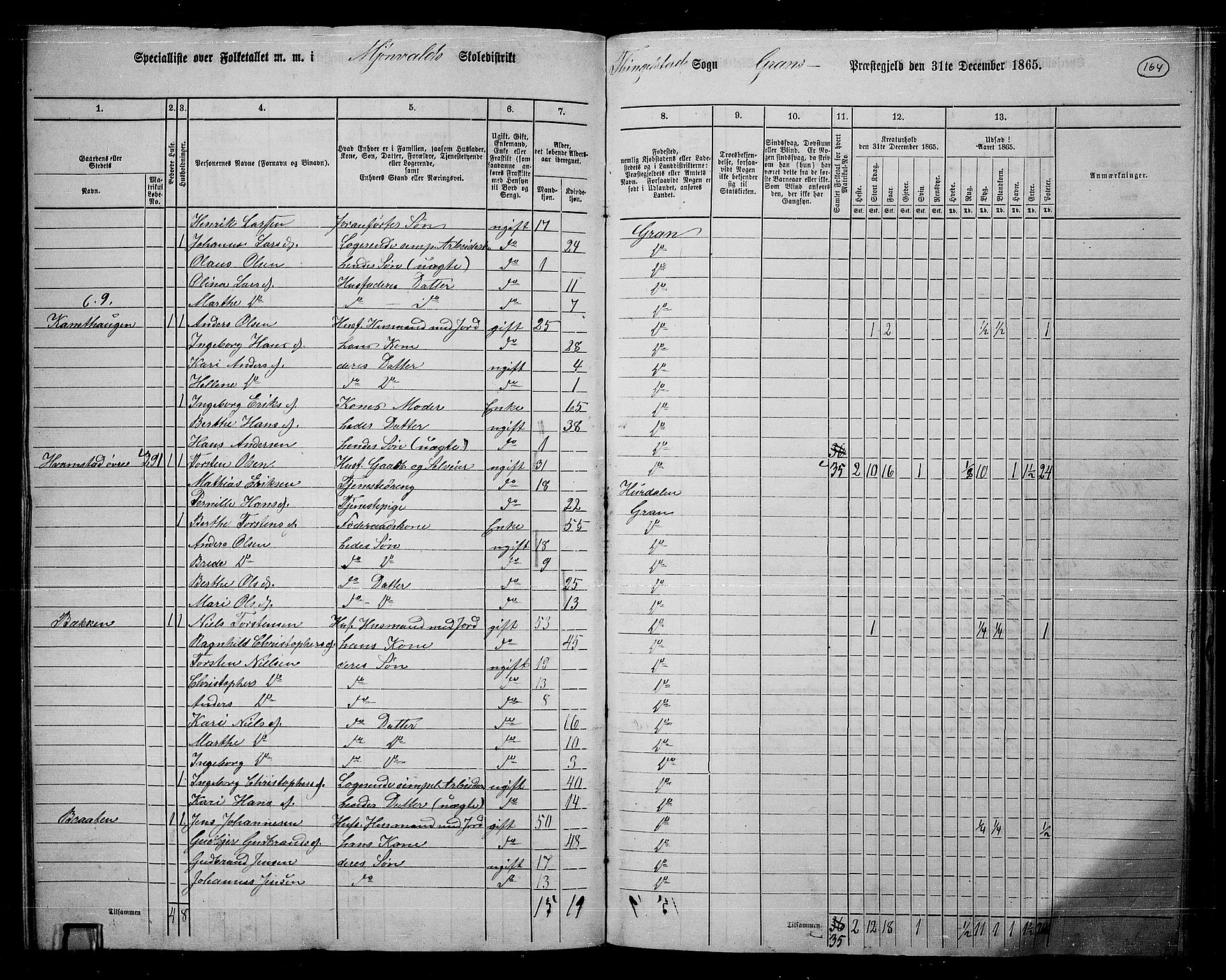 RA, 1865 census for Gran, 1865, p. 142