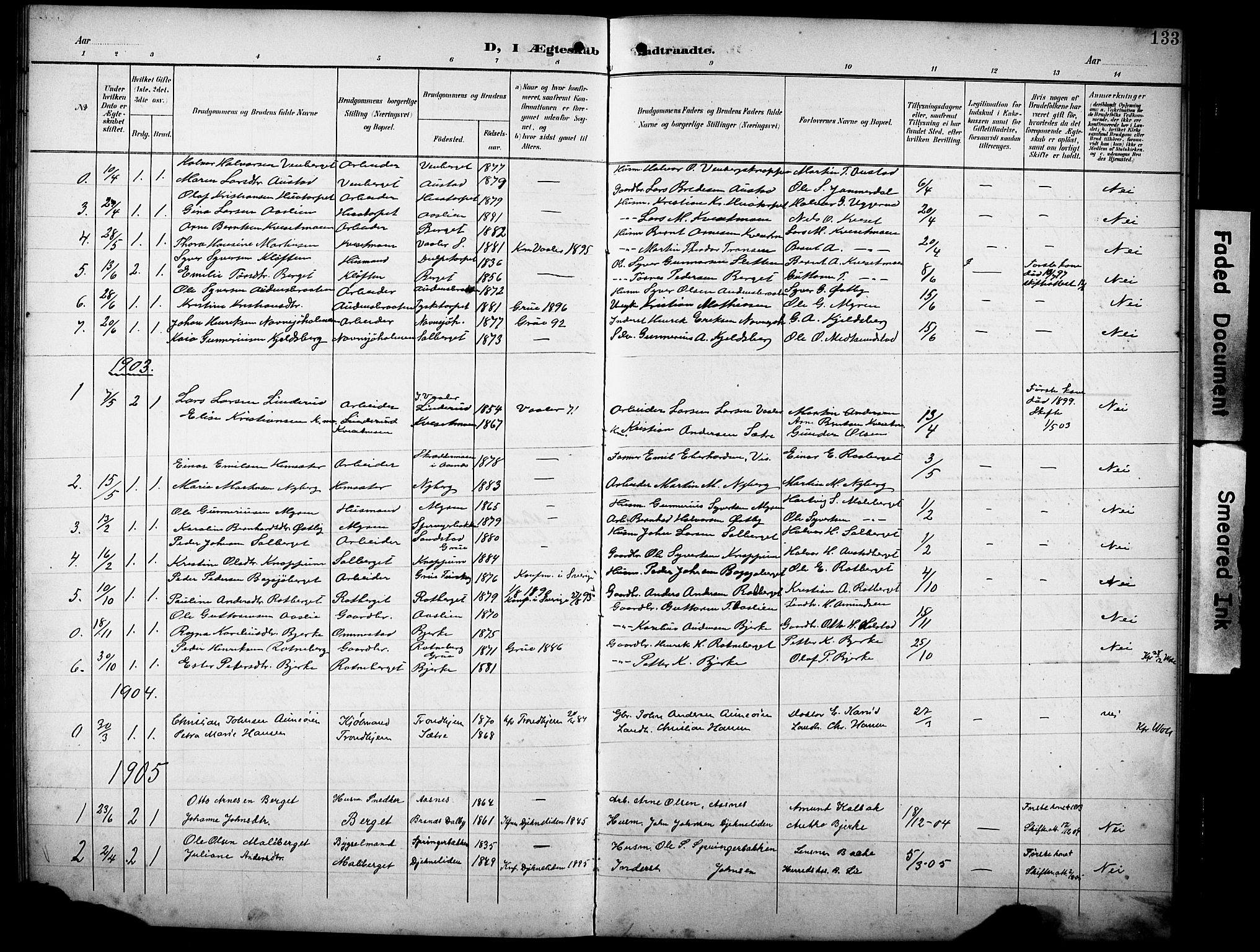 Hof prestekontor, SAH/PREST-038/H/Ha/Hab/L0005: Parish register (copy) no. 5, 1899-1916, p. 133