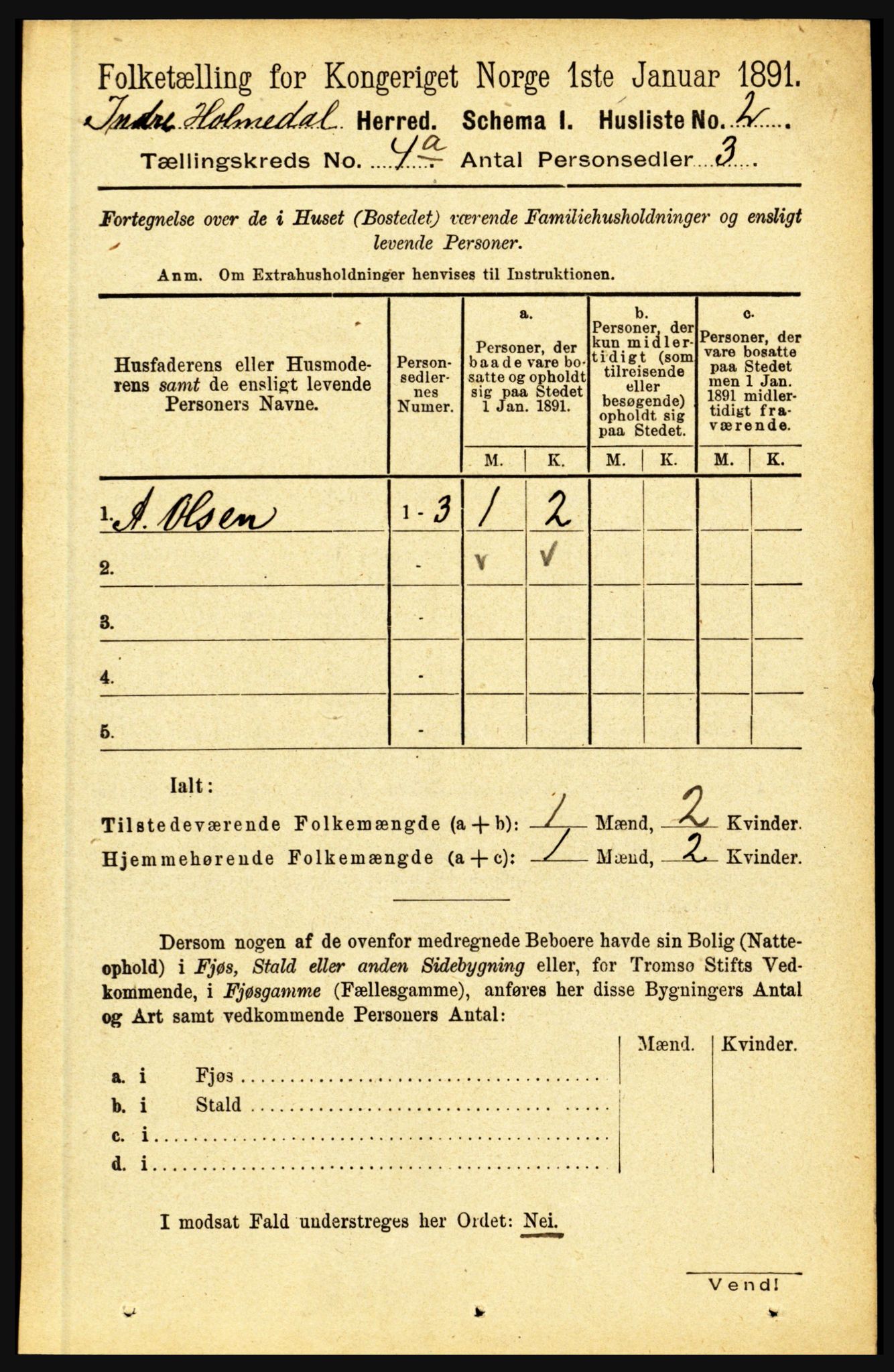 RA, 1891 census for 1430 Indre Holmedal, 1891, p. 1308