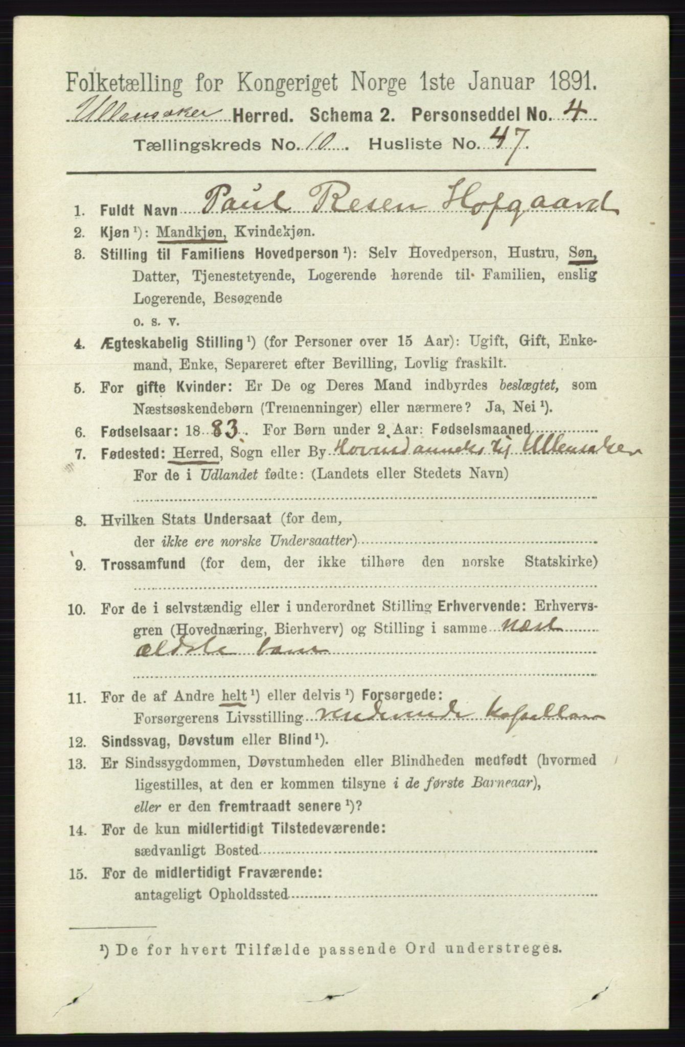 RA, 1891 census for 0235 Ullensaker, 1891, p. 4798