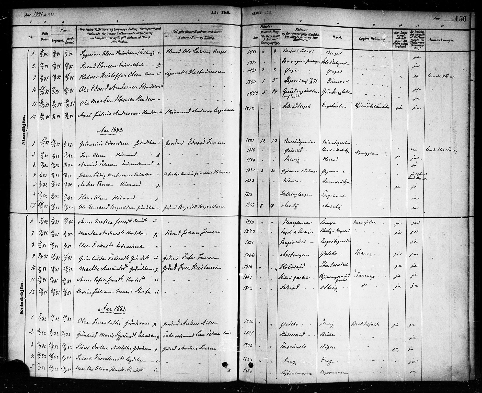 Aremark prestekontor Kirkebøker, SAO/A-10899/F/Fb/L0004: Parish register (official) no. II 4, 1878-1895, p. 156