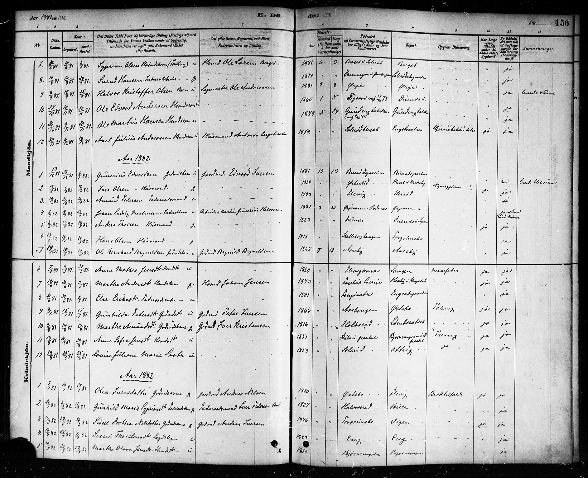 Aremark prestekontor Kirkebøker, AV/SAO-A-10899/F/Fb/L0004: Parish register (official) no. II 4, 1878-1895, p. 156