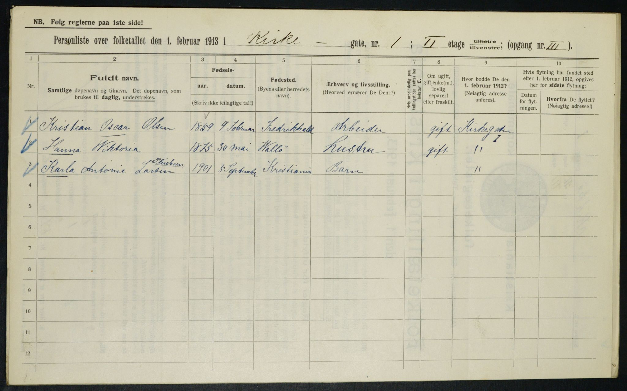 OBA, Municipal Census 1913 for Kristiania, 1913, p. 49477