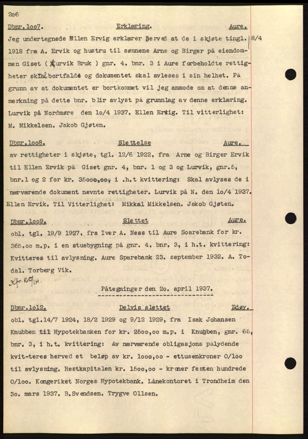 Nordmøre sorenskriveri, AV/SAT-A-4132/1/2/2Ca: Mortgage book no. C80, 1936-1939, Diary no: : 1007/1937