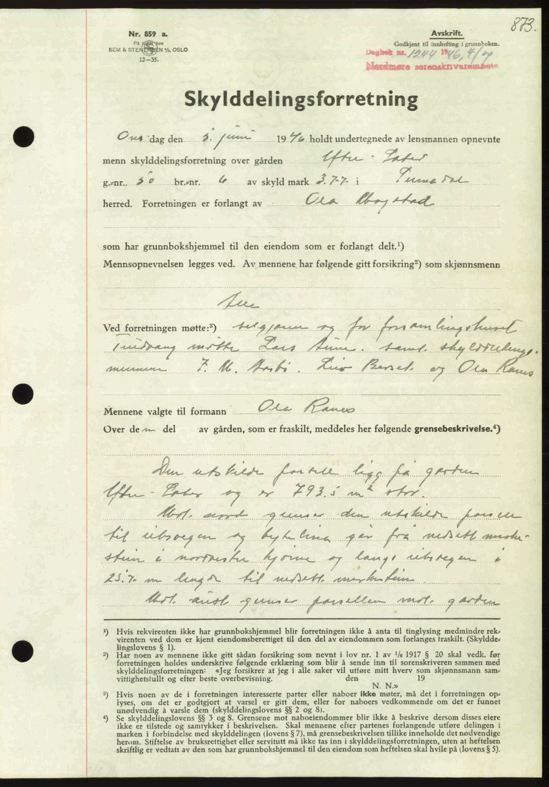 Nordmøre sorenskriveri, AV/SAT-A-4132/1/2/2Ca: Mortgage book no. A101, 1946-1946, Diary no: : 1244/1946