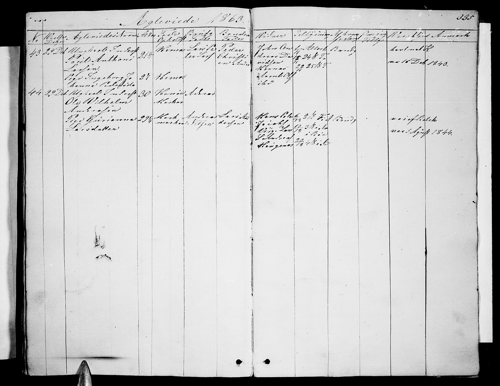 Ministerialprotokoller, klokkerbøker og fødselsregistre - Nordland, AV/SAT-A-1459/888/L1265: Parish register (copy) no. 888C03, 1850-1863, p. 335