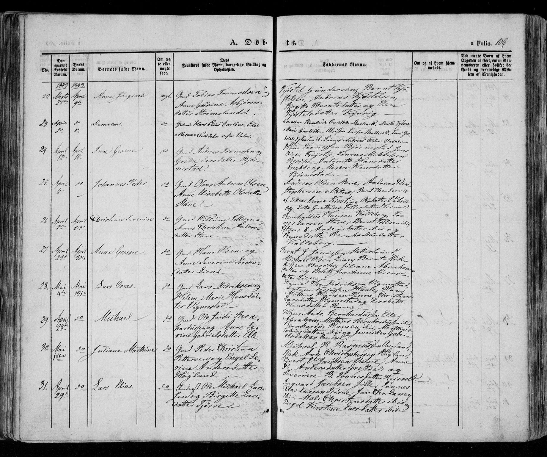 Lista sokneprestkontor, AV/SAK-1111-0027/F/Fa/L0009: Parish register (official) no. A 9, 1835-1846, p. 106