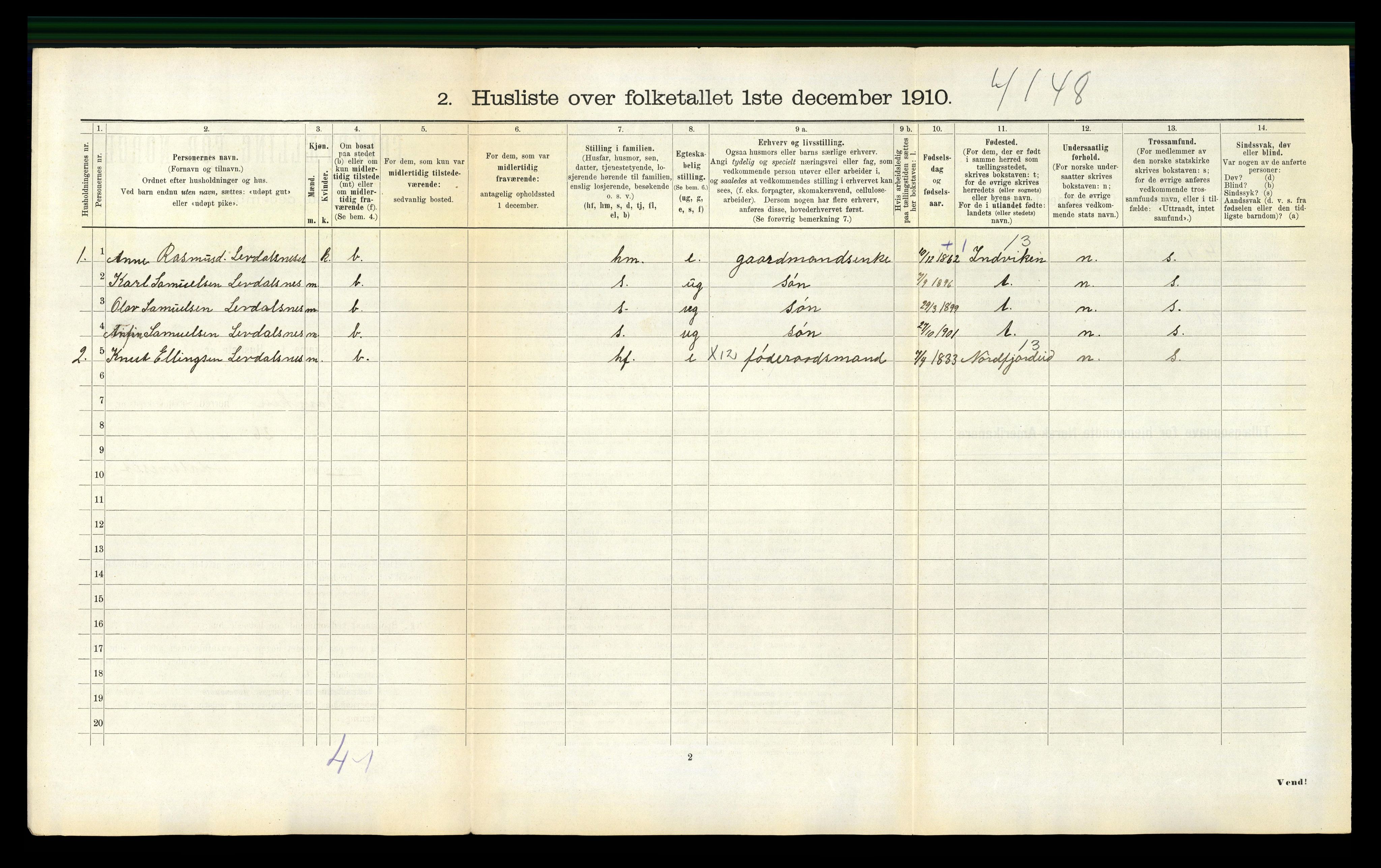 RA, 1910 census for Davik, 1910, p. 299