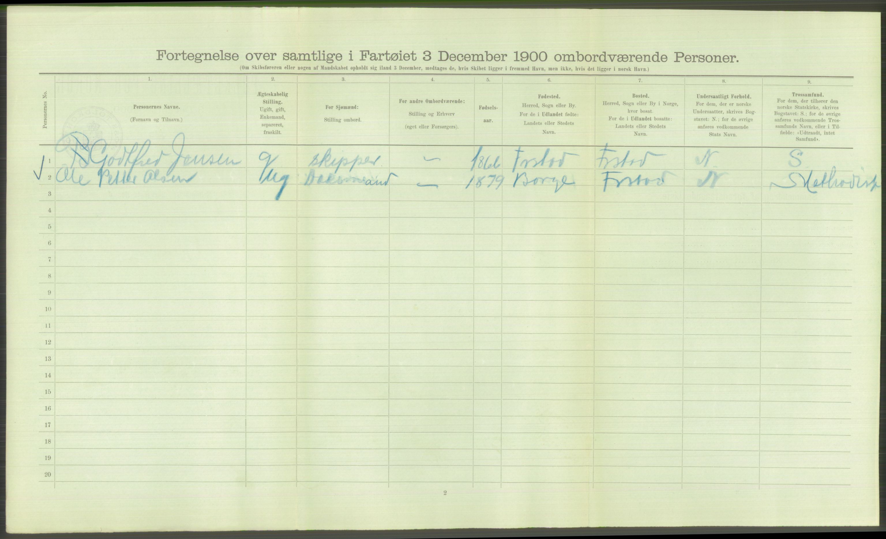 RA, 1900 Census - ship lists from ships in Norwegian harbours, harbours abroad and at sea, 1900, p. 114