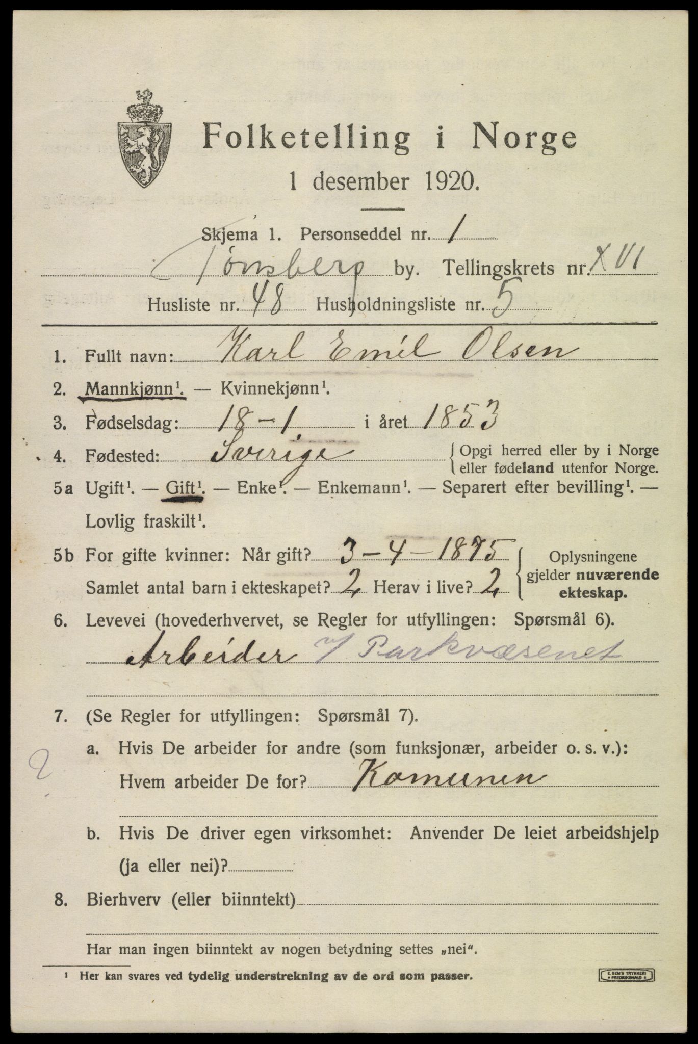 SAKO, 1920 census for Tønsberg, 1920, p. 25727