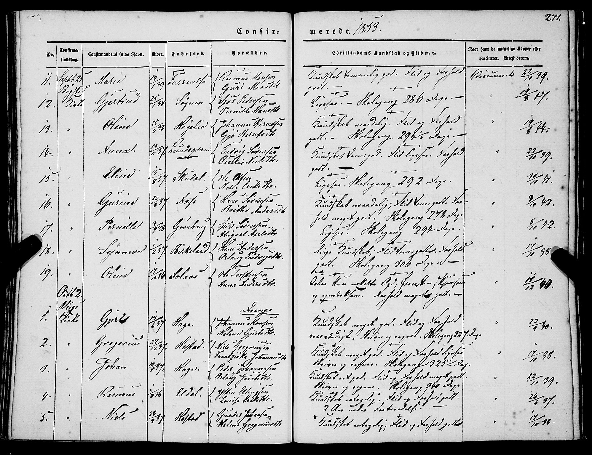Gaular sokneprestembete, SAB/A-80001/H/Haa: Parish register (official) no. A 4I, 1840-1859, p. 271