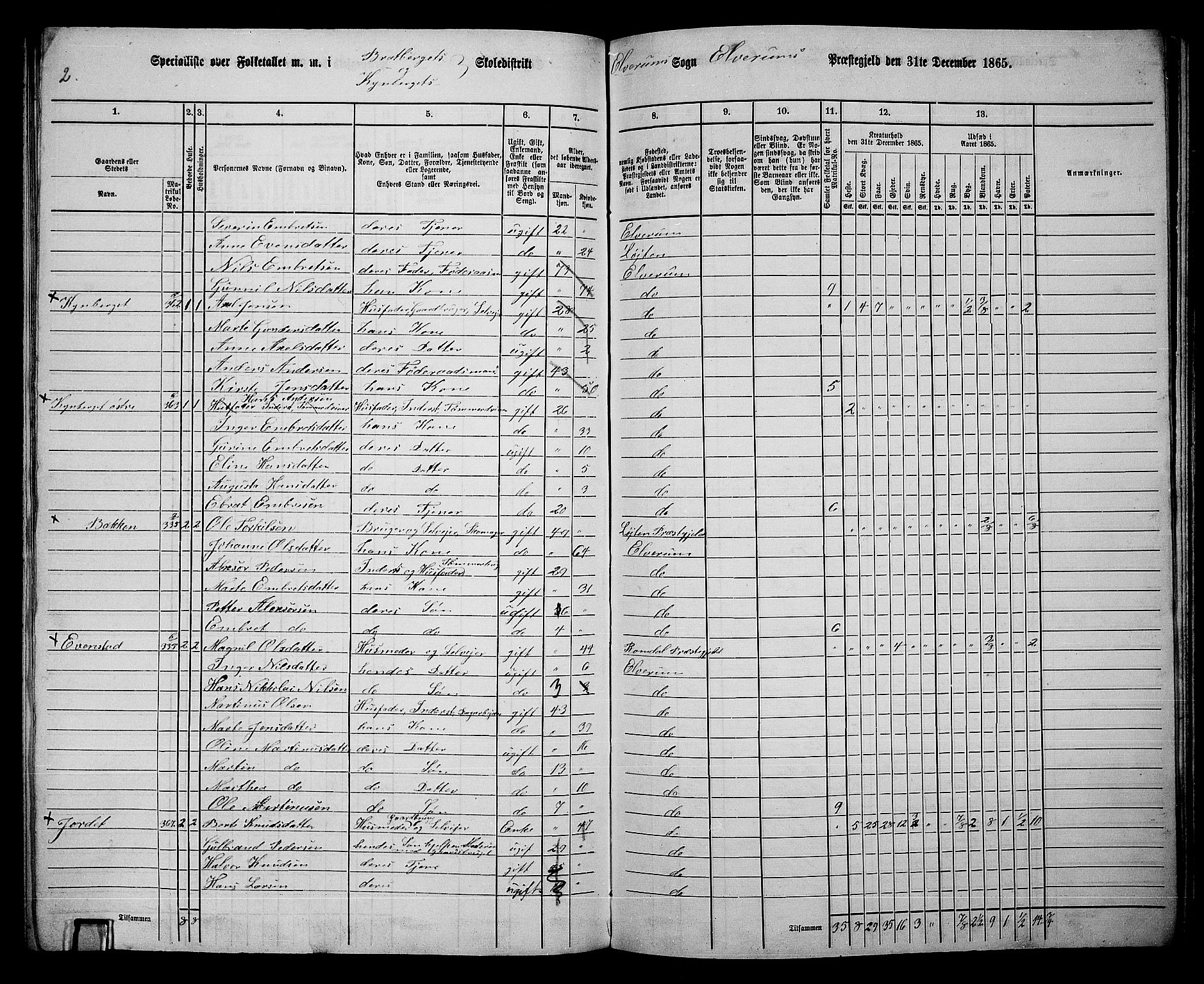 RA, 1865 census for Elverum, 1865, p. 231