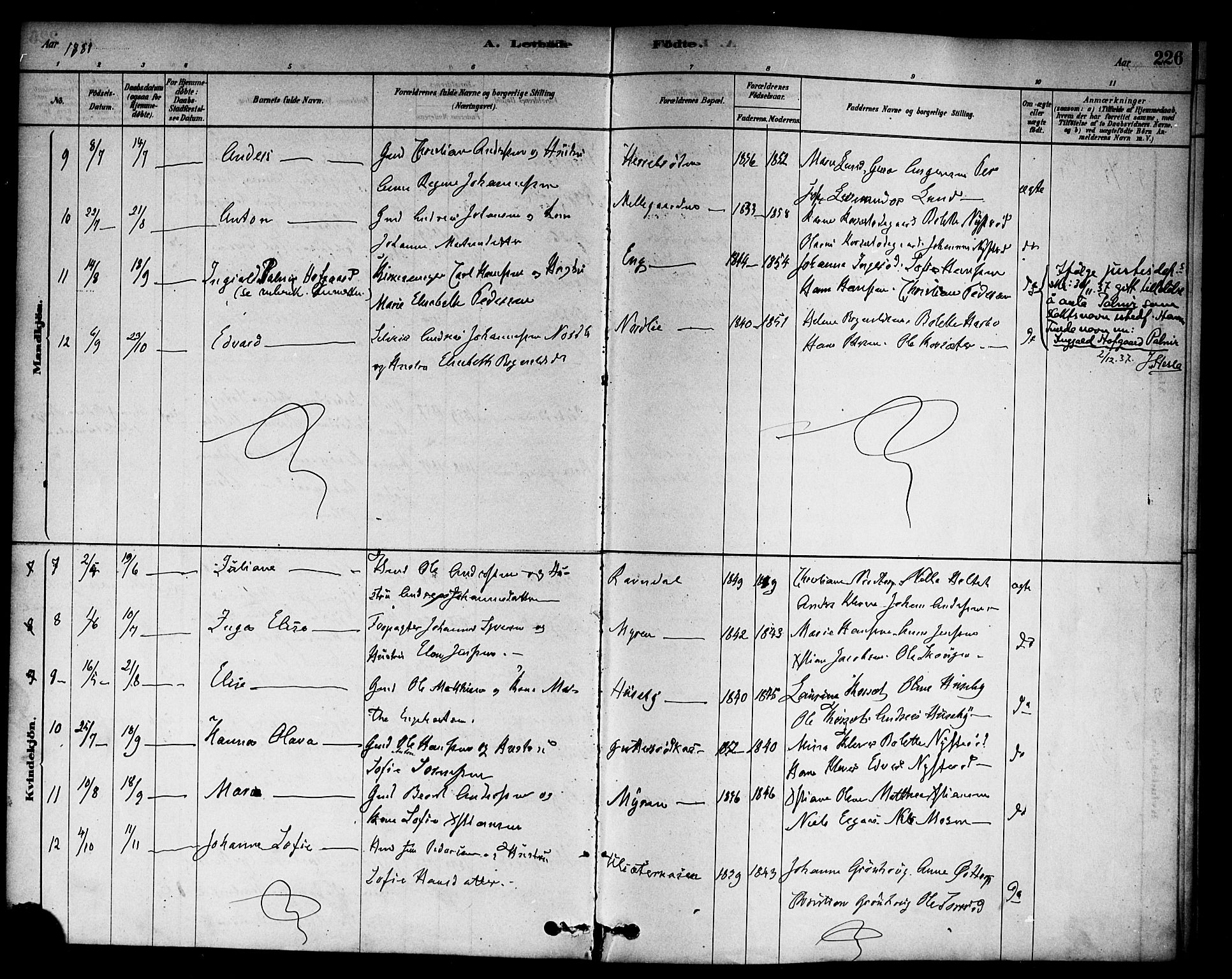 Berg prestekontor Kirkebøker, AV/SAO-A-10902/F/Fc/L0001: Parish register (official) no. III 1, 1878-1887, p. 226