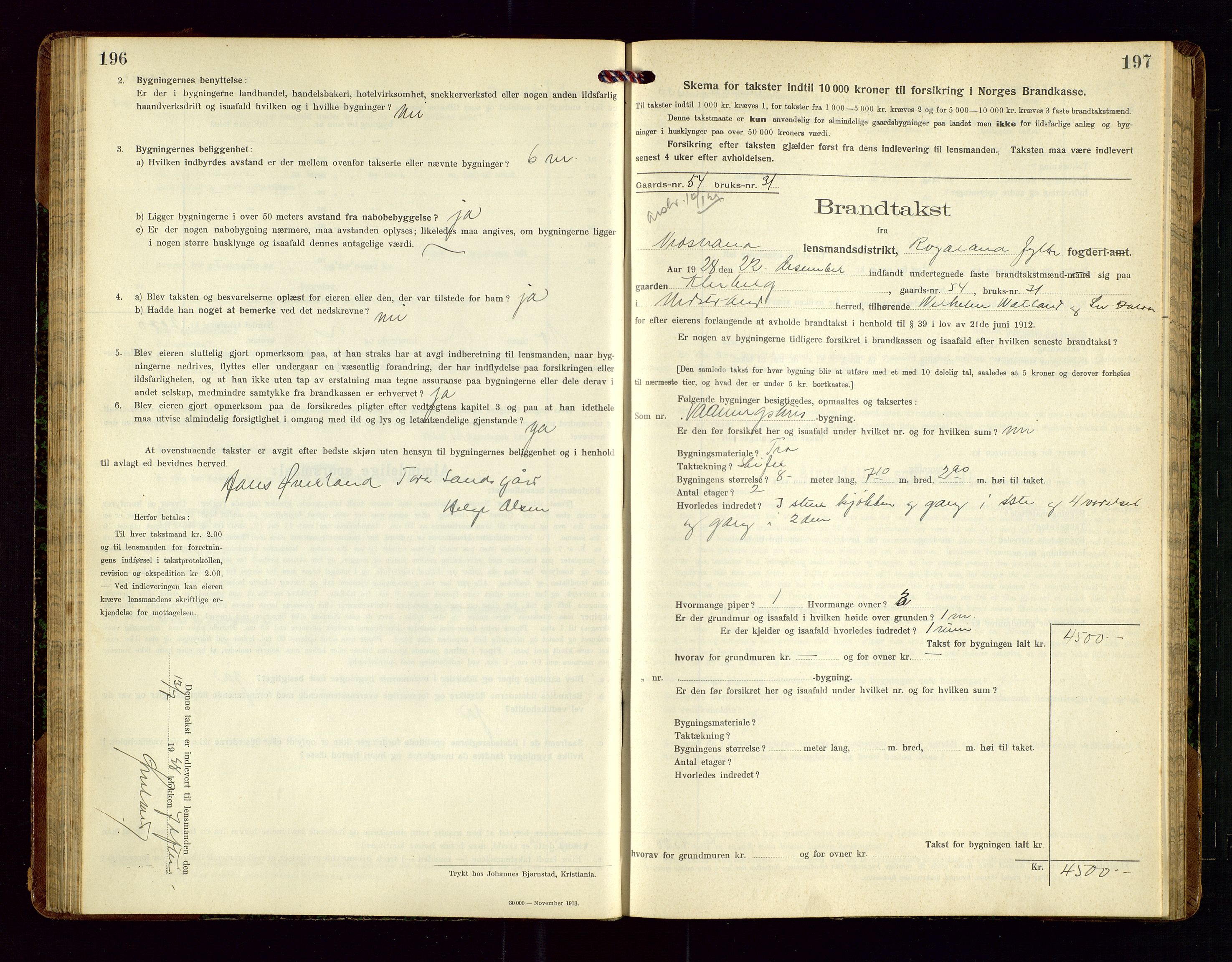 Nedstrand lensmannskontor, SAST/A-100236/Gob/L0002: "Brandtakstprotokol for Nerstrand lensmandsdistrikt Rogaland Fylke", 1916-1949, p. 196-197