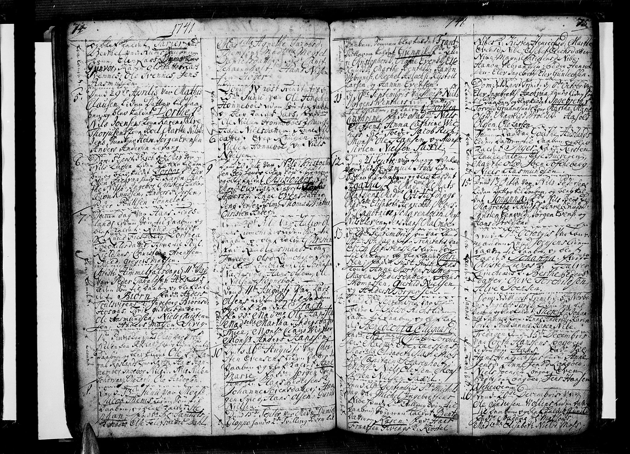 Risør sokneprestkontor, SAK/1111-0035/F/Fb/L0001: Parish register (copy) no. B 1, 1716-1747, p. 74-75