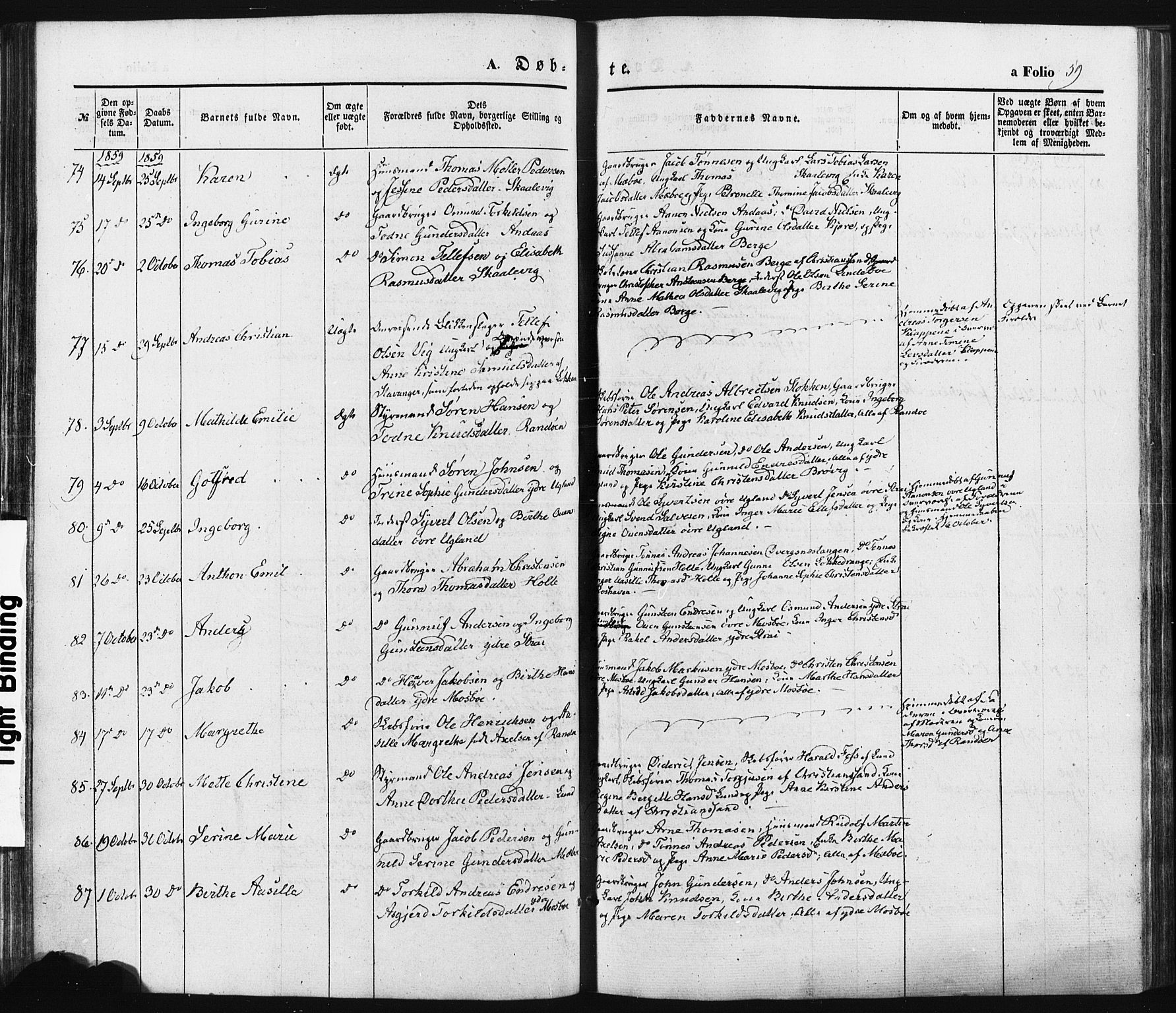 Oddernes sokneprestkontor, AV/SAK-1111-0033/F/Fa/Faa/L0007: Parish register (official) no. A 7, 1851-1863, p. 59