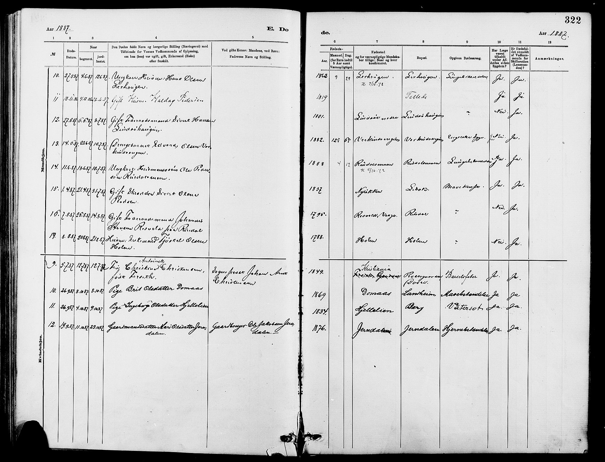 Dovre prestekontor, AV/SAH-PREST-066/H/Ha/Hab/L0002: Parish register (copy) no. 2, 1881-1907, p. 322