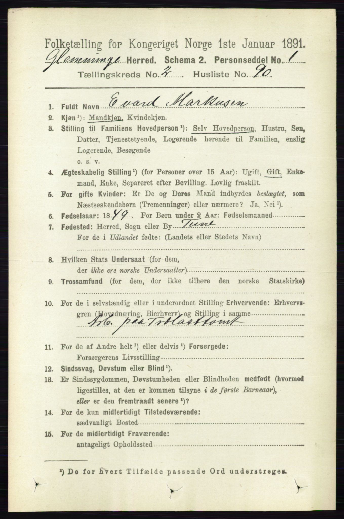 RA, 1891 census for 0132 Glemmen, 1891, p. 1300