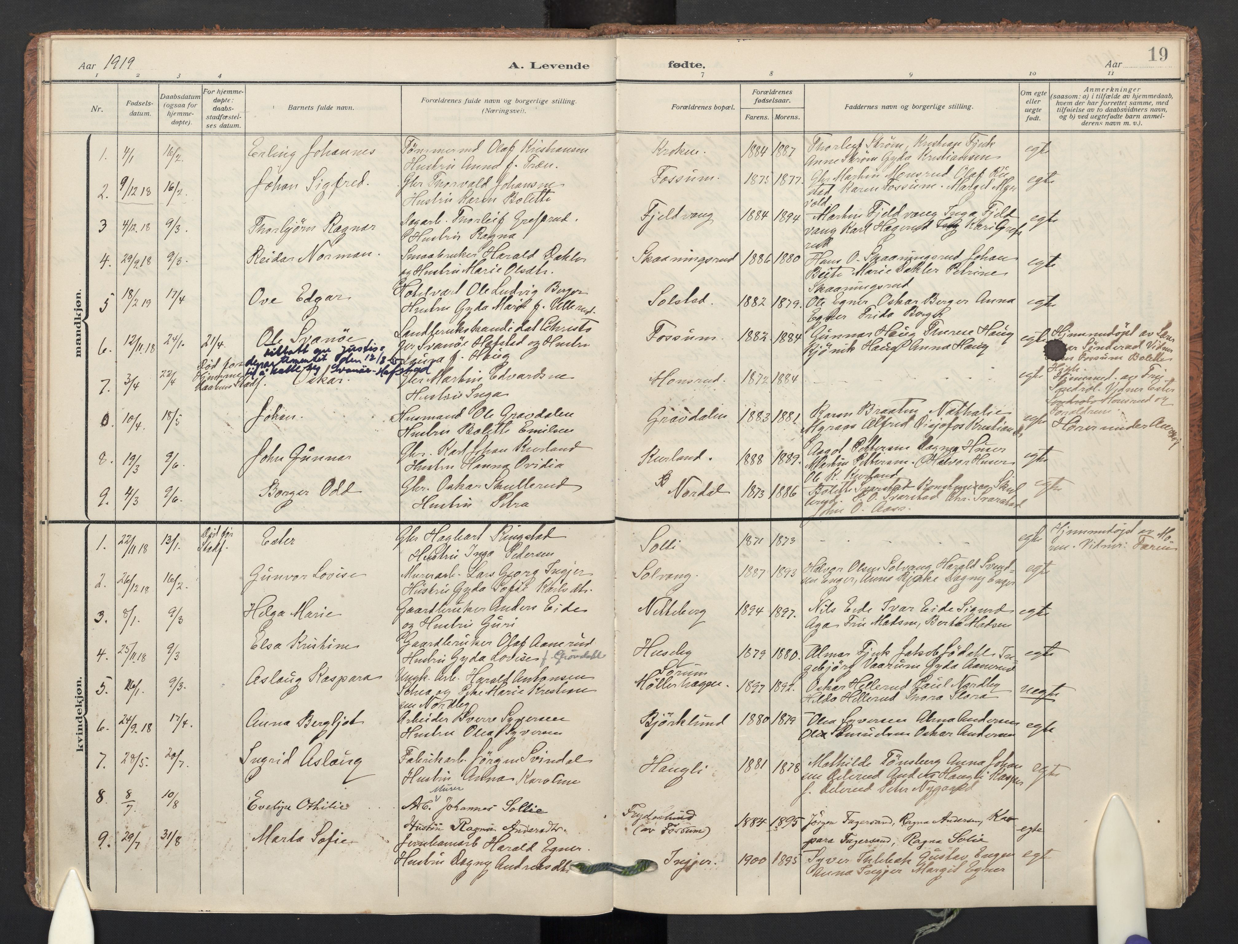 Aurskog prestekontor Kirkebøker, AV/SAO-A-10304a/F/Fb: Parish register (official) no. II 4, 1912-1927, p. 19