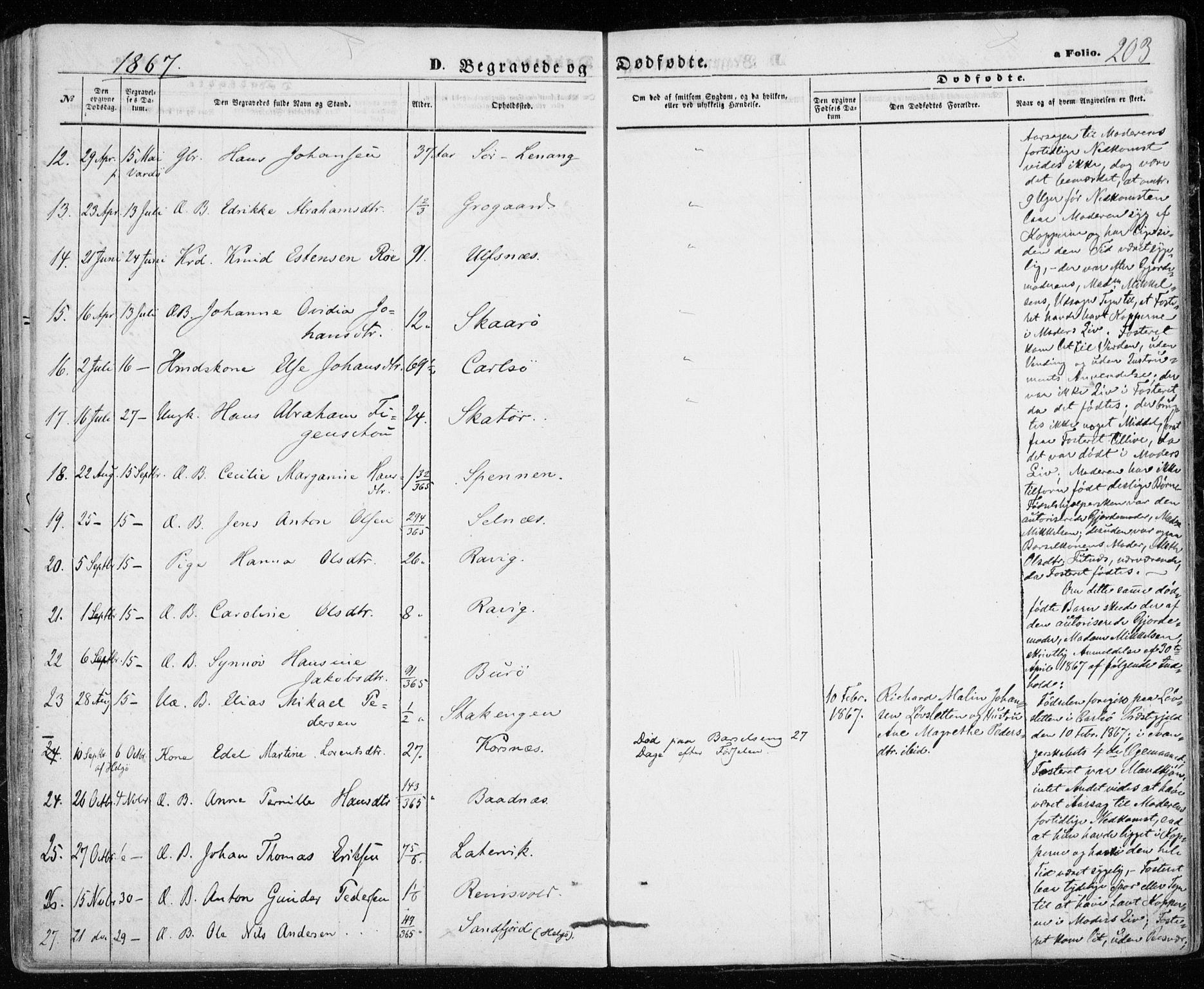 Karlsøy sokneprestembete, SATØ/S-1299/H/Ha/Haa/L0004kirke: Parish register (official) no. 4, 1861-1871, p. 203