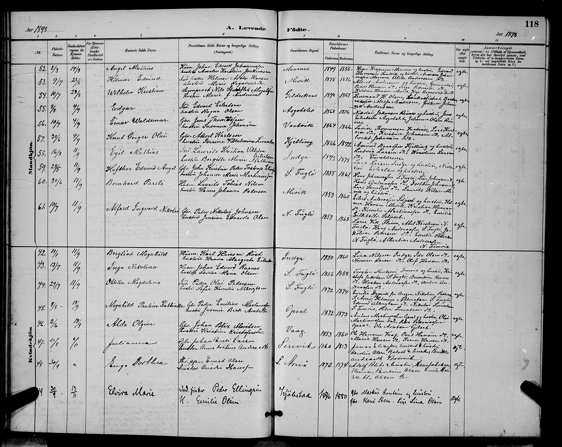 Ministerialprotokoller, klokkerbøker og fødselsregistre - Nordland, AV/SAT-A-1459/805/L0108: Parish register (copy) no. 805C04, 1885-1899, p. 118