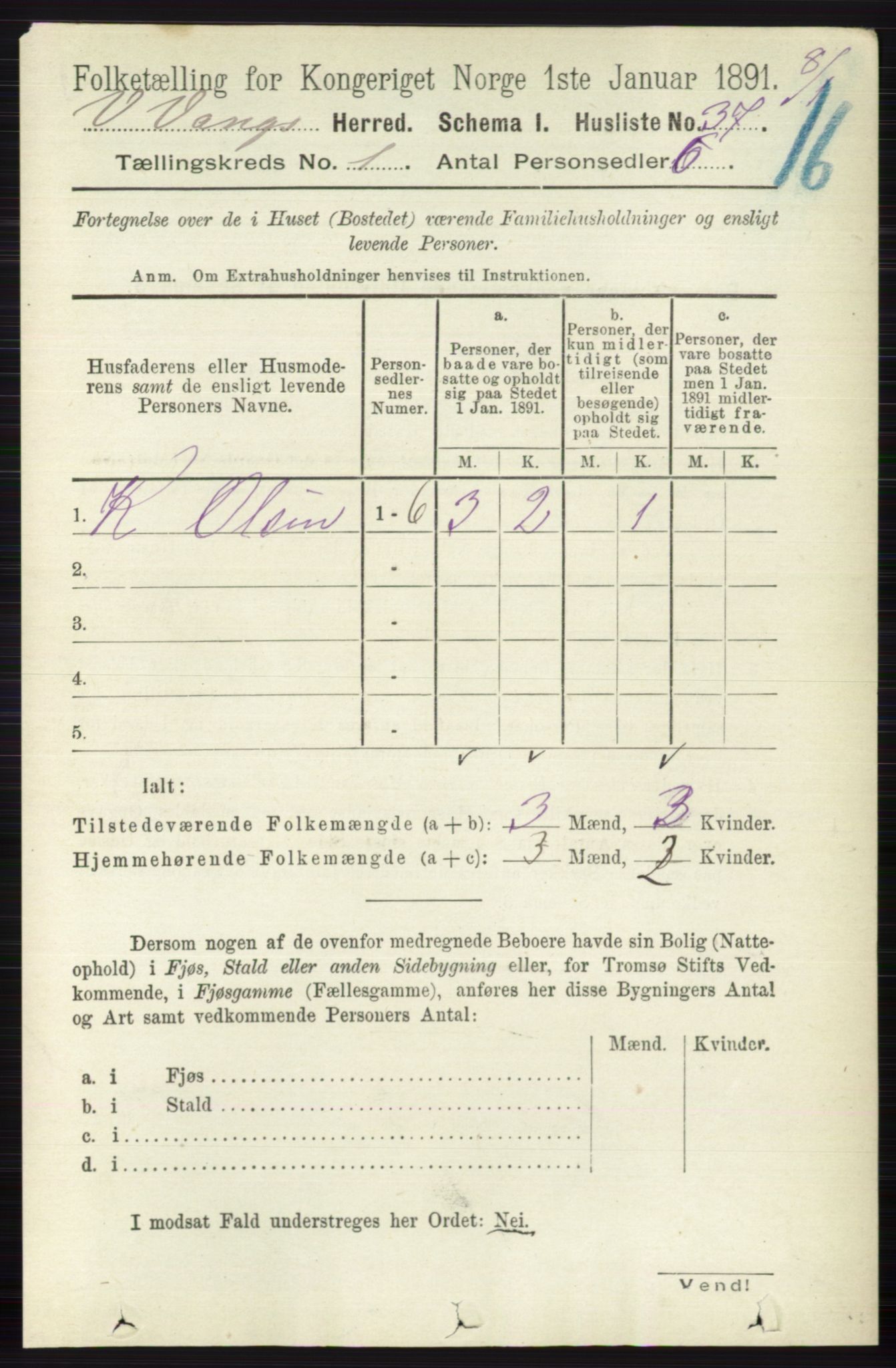 RA, 1891 census for 0545 Vang, 1891, p. 67