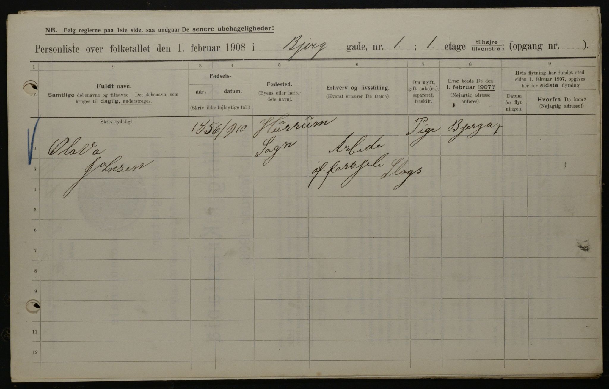 OBA, Municipal Census 1908 for Kristiania, 1908, p. 5355