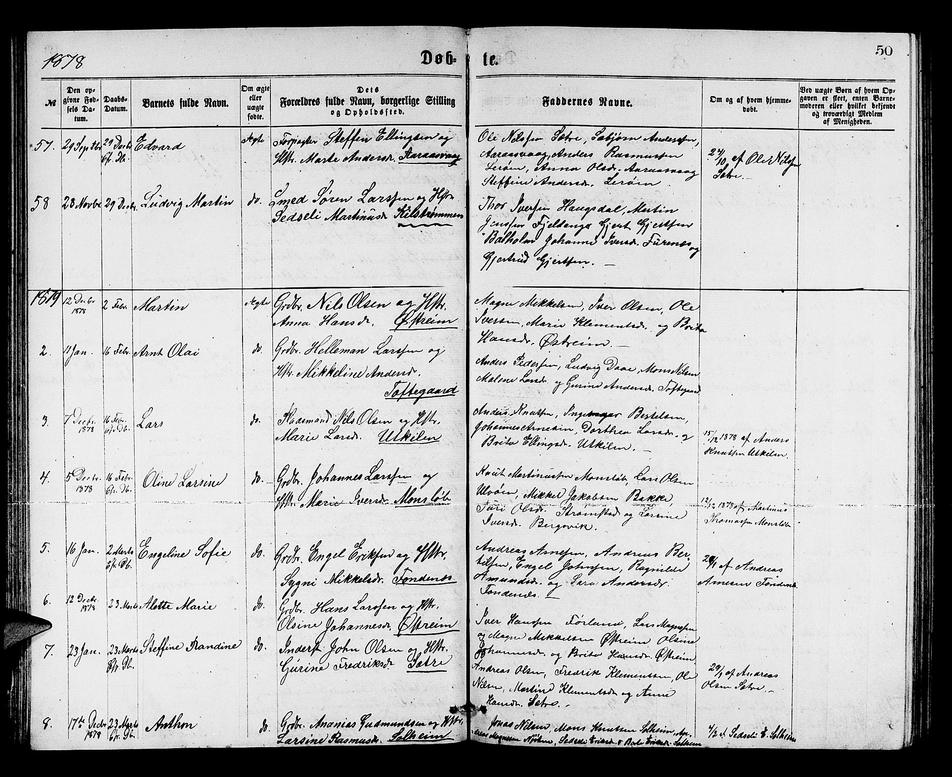 Lindås Sokneprestembete, SAB/A-76701/H/Hab: Parish register (copy) no. C 2, 1868-1885, p. 50