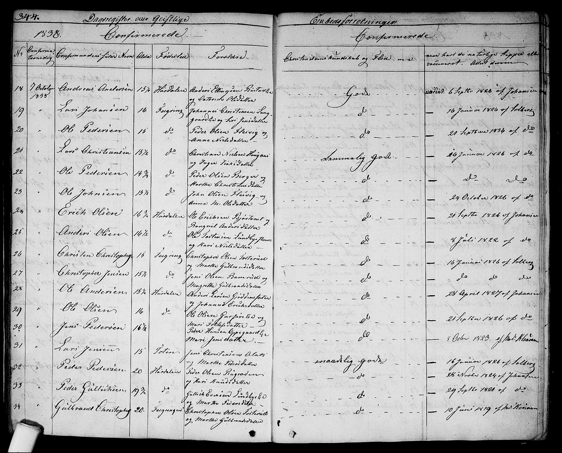 Hurdal prestekontor Kirkebøker, AV/SAO-A-10889/F/Fa/L0004: Parish register (official) no. I 4, 1828-1845, p. 344