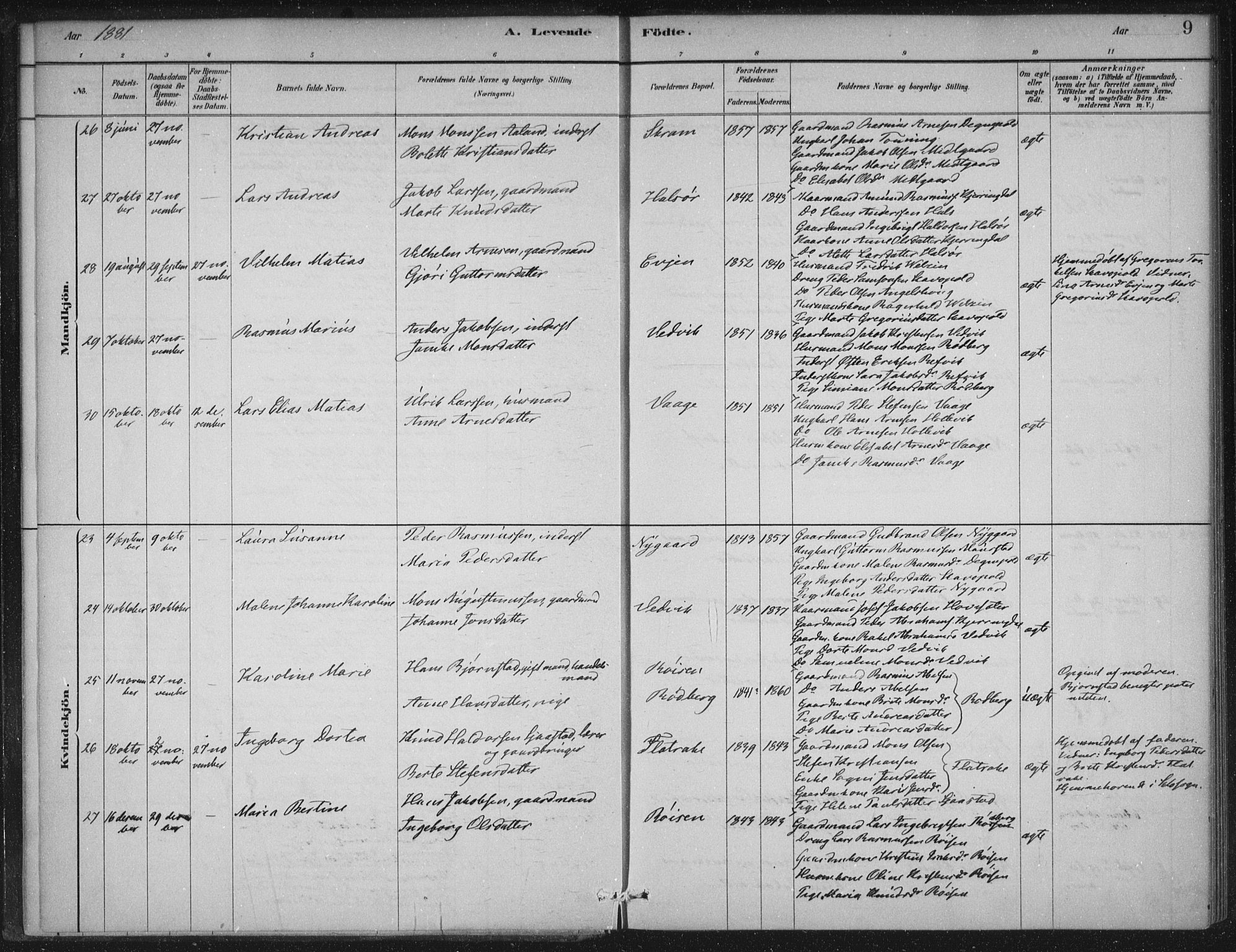 Selje sokneprestembete, AV/SAB-A-99938/H/Ha/Haa/Haac/L0001: Parish register (official) no. C  1, 1881-1888, p. 9